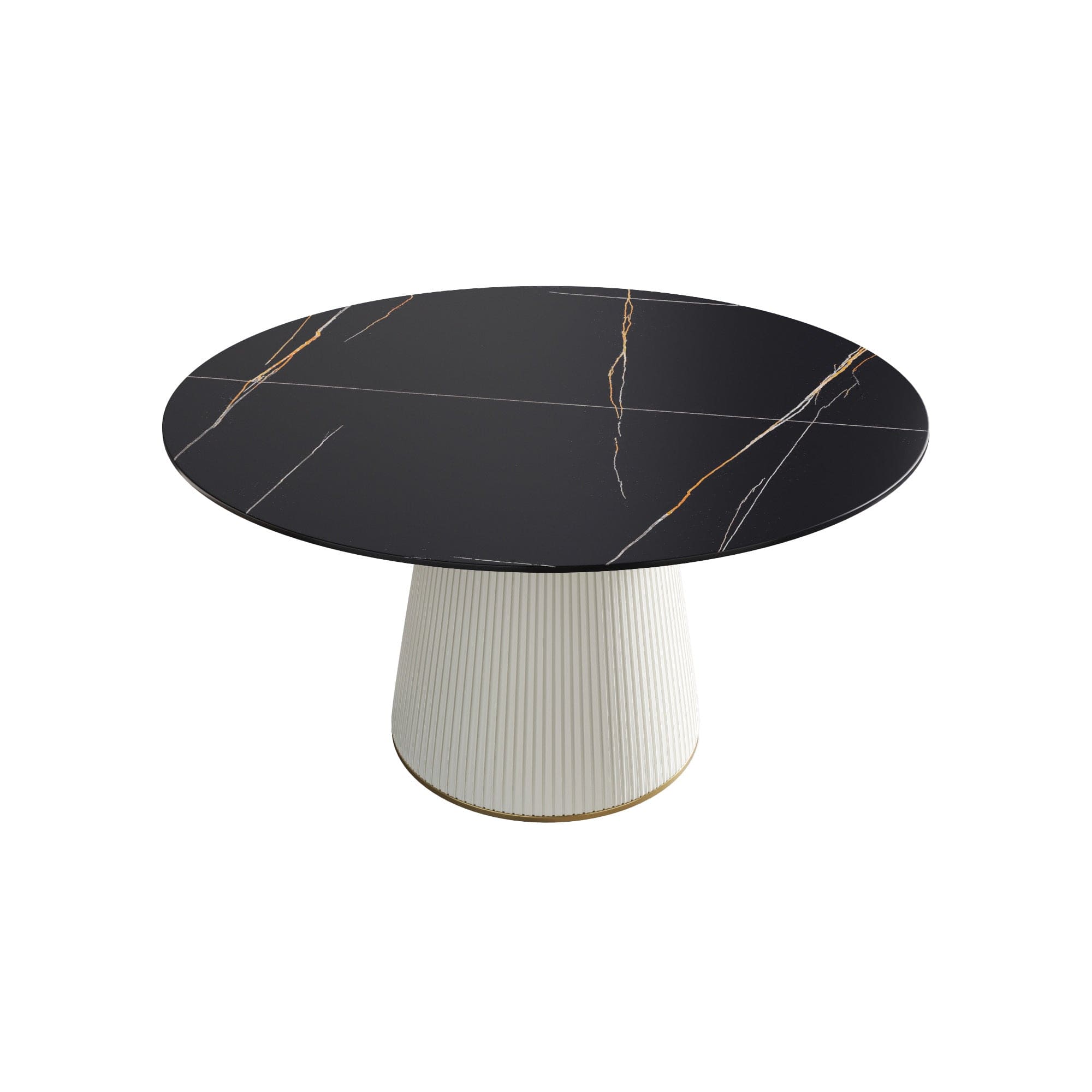 53.15 "Modern black artificial stone round beige plywood PU base dining table-can accommodate 6 people. (Not including chairs. )