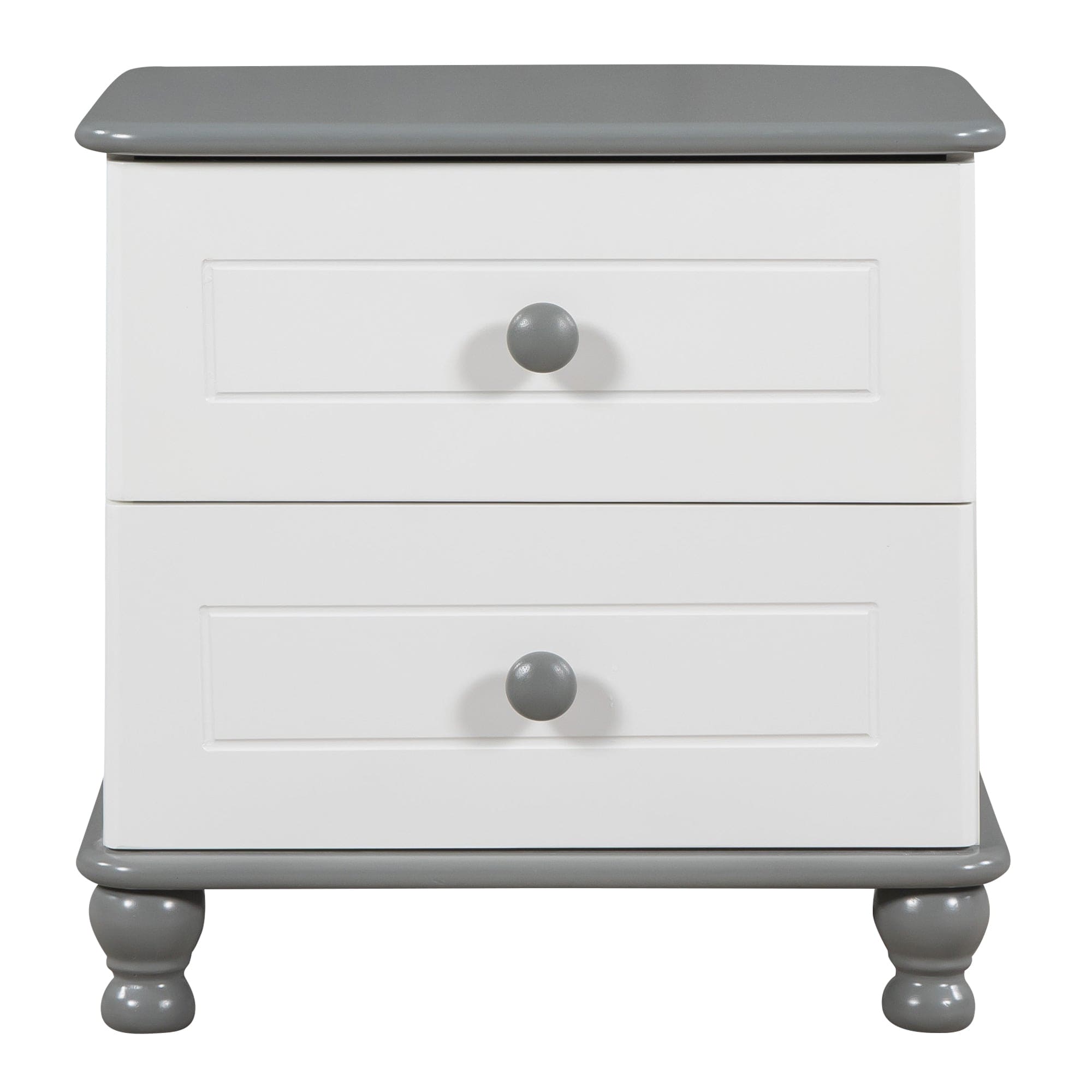 Wooden Nightstand with Two Drawers for Kids,End Table for Bedroom,White+Gray