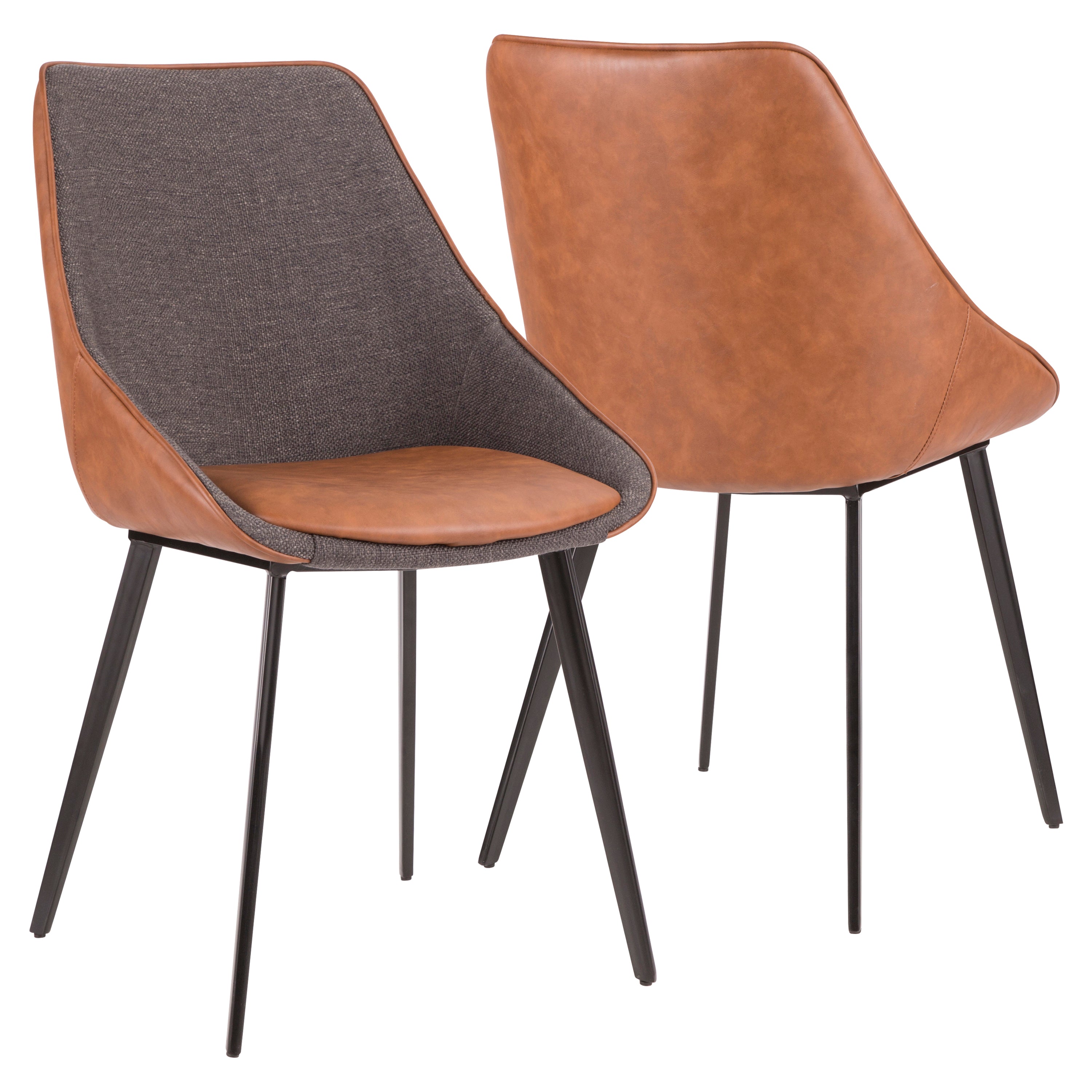 Marche Contemporary Two-Tone Chair in Brown Faux Leather and Grey Fabric by LumiSource - Set of 2