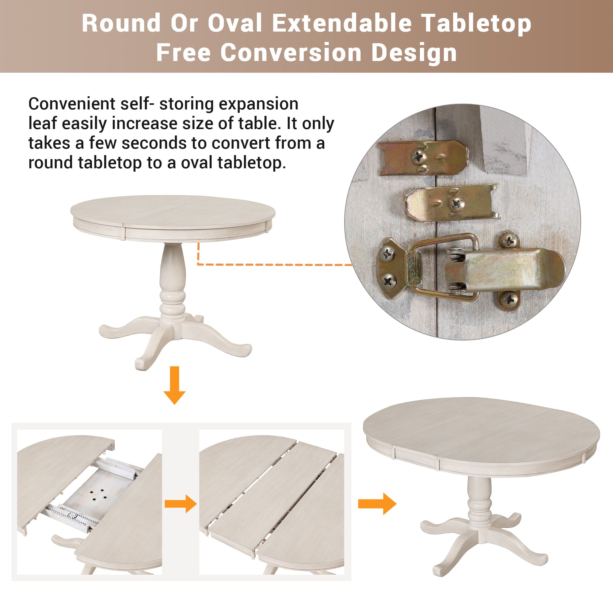 Modern Dining Table Set for 4,Round Table and 4 Kitchen Room Chairs,5 Piece Kitchen Table Set for Dining Room,Dinette,Breakfast Nook,Antique White