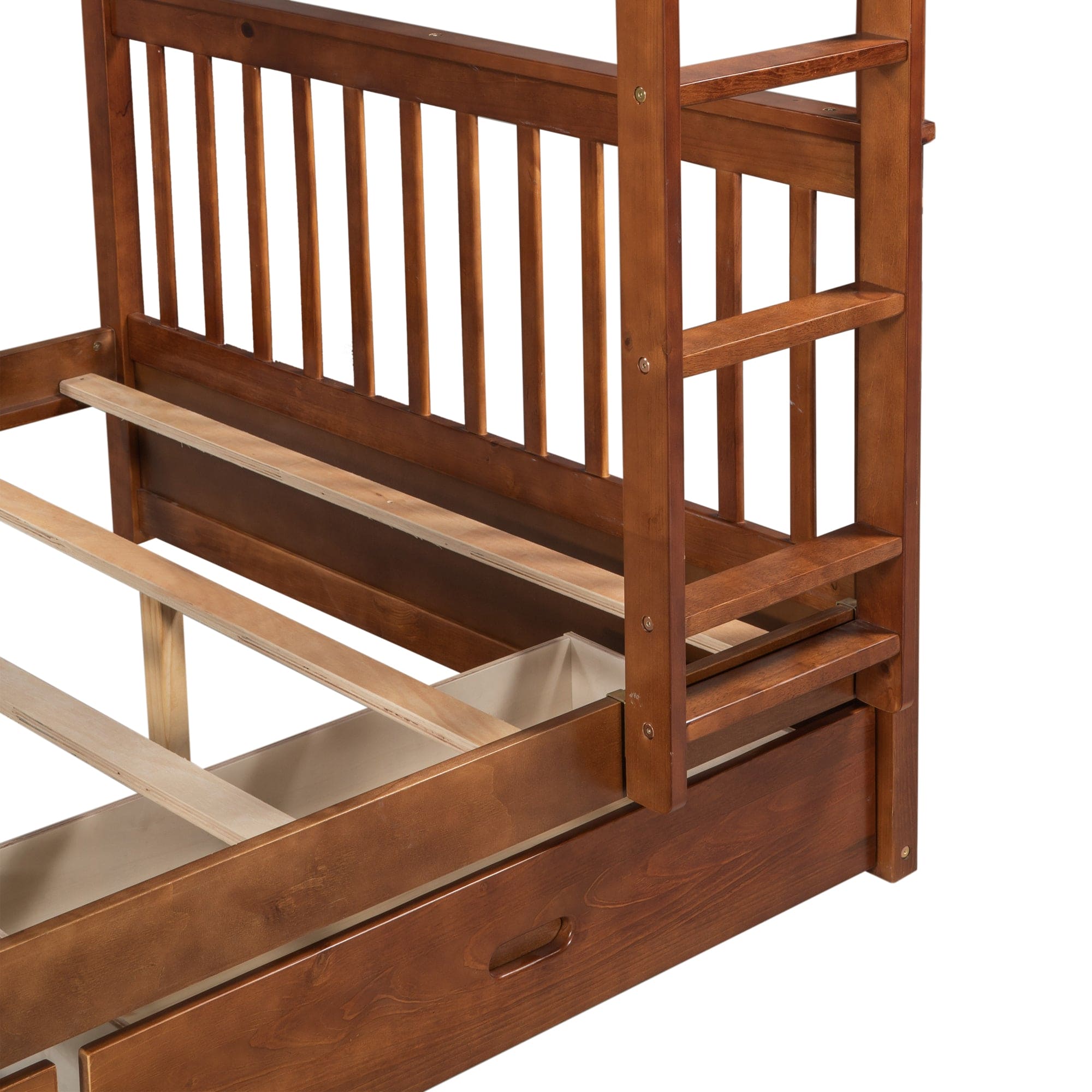 Full-Over-Full Bunk Bed with Ladders and Two Storage Drawers (Walnut)(OLD SKU:LT000365AAD)