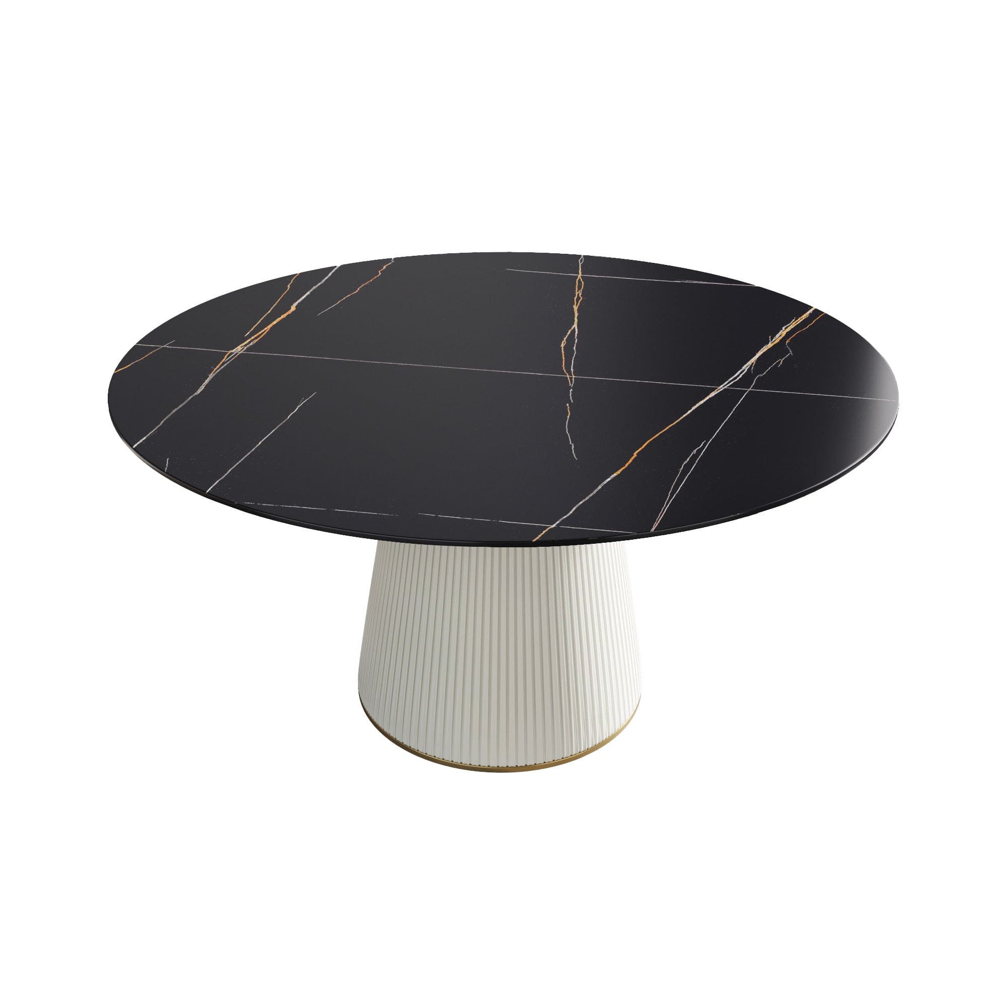 59.05 "Modern black artificial stone round beige plywood PU base dining table-can accommodate 8 people. (Not including chairs. )