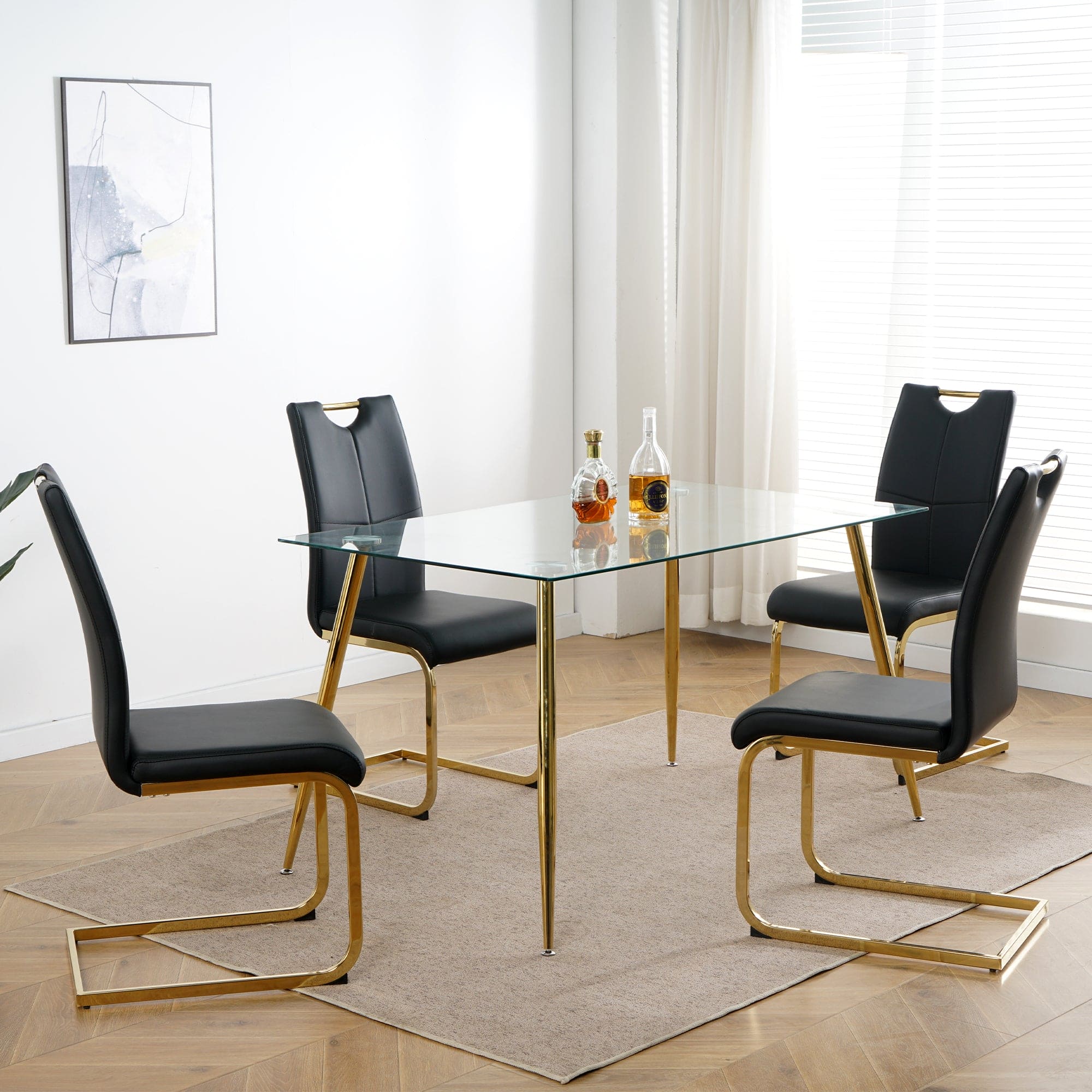 Modern Dining Chairs with Faux Leather Padded Seat Dining Living Room Chairs Upholstered Chair with gold Metal Legs Design for Kitchen, Living, Bedroom, Dining Room Side Chairs Set of 4