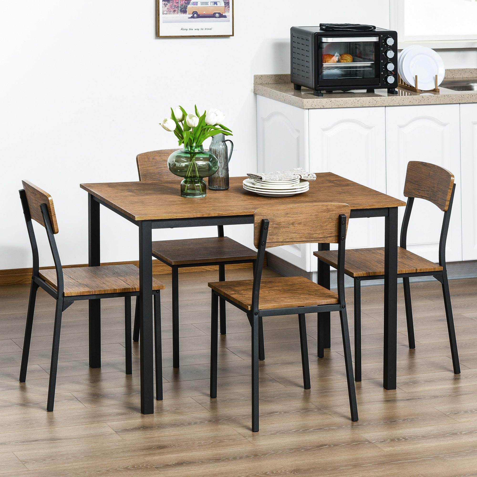 HOMCOM 5 Piece Industrial Dining Table Set for 4, Rectangular Kitchen Table and Chairs, Dining Room Set for Small Space