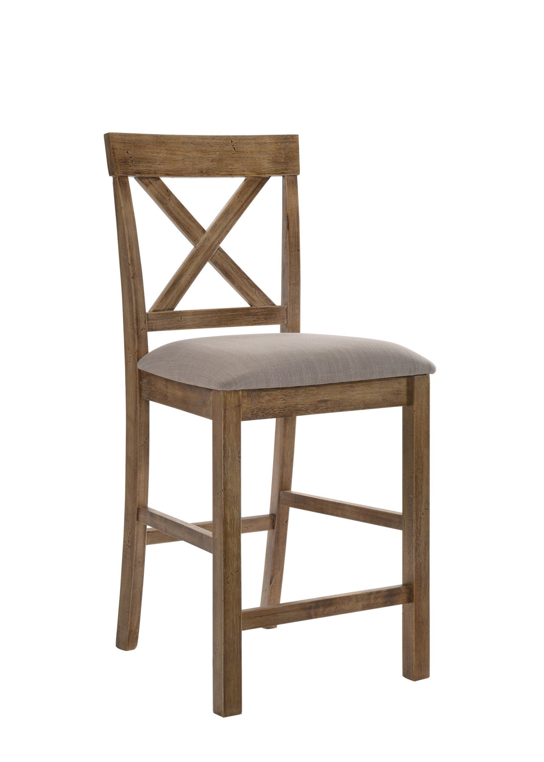 ACME Martha II Counter Height Chair (Set-2) in Tan Linen & Weathered Oak 70832