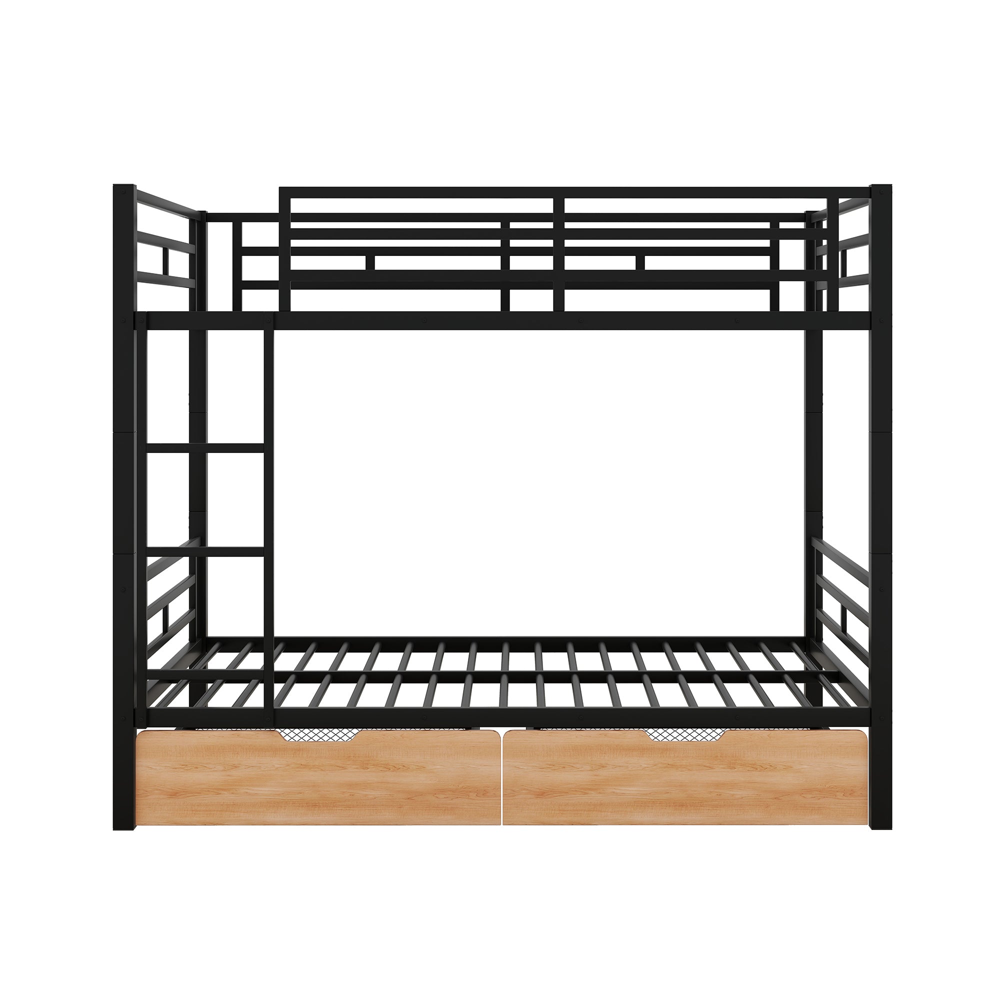 Metal Full Size Convertible Bunk Bed with 2 Drawers, Black