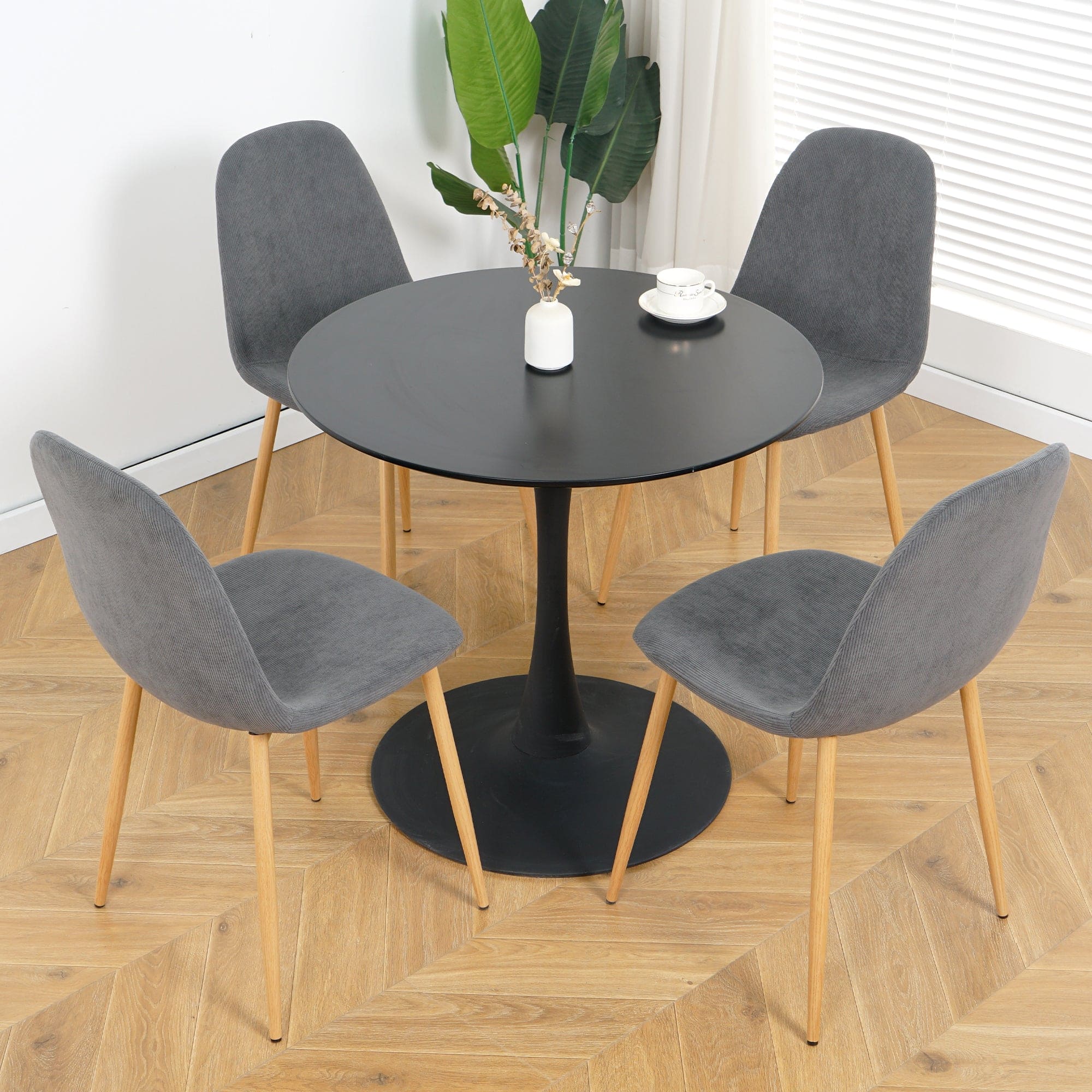 Deep Grey Modern Fabric Chairs with wood-transfer Metal Leg set of 4