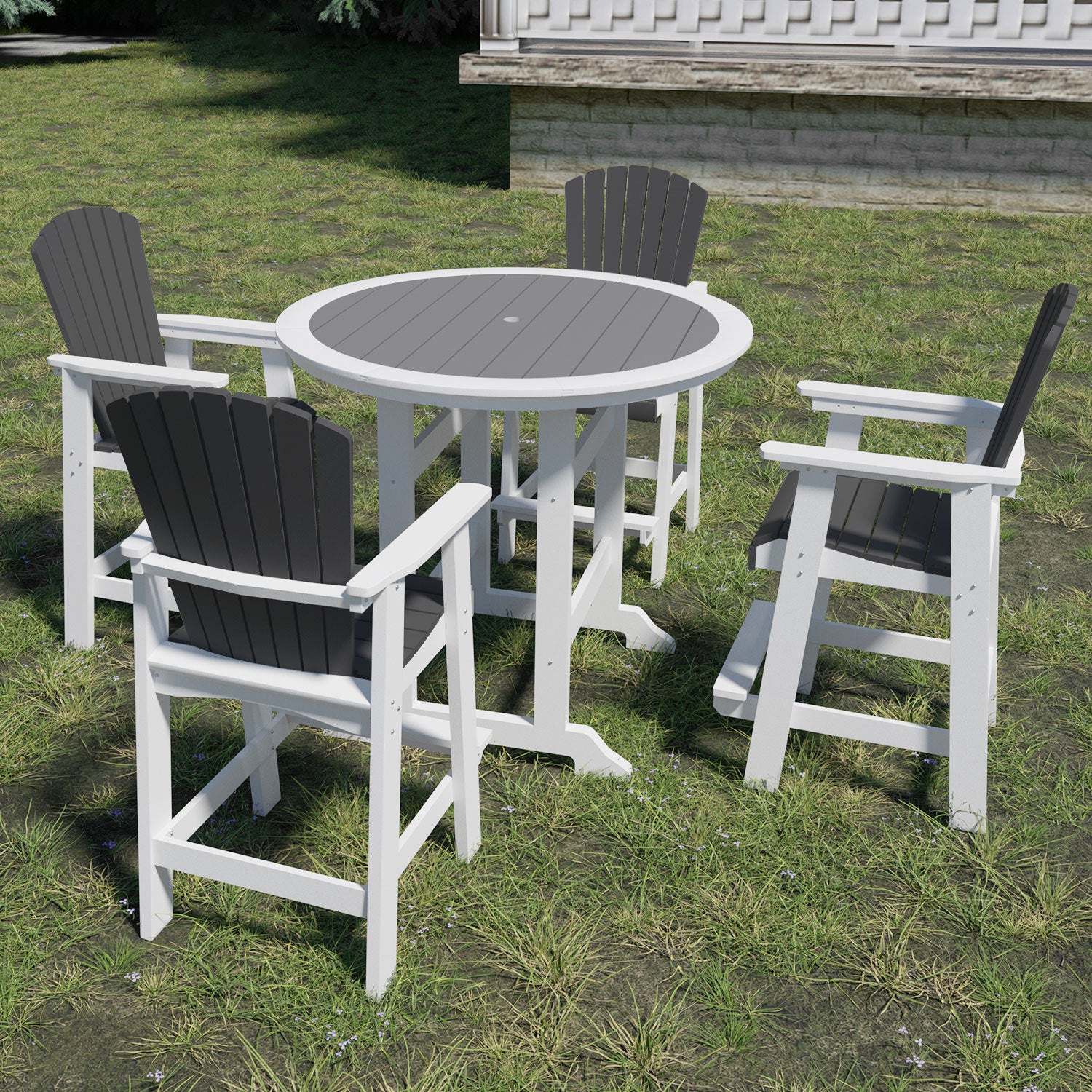 HDPE Patio Bar Table Set High Top Outdoor Table and Chairs Set of 5 Bar Table & Stools Set with Tall Adirondack Chairs Set for 4