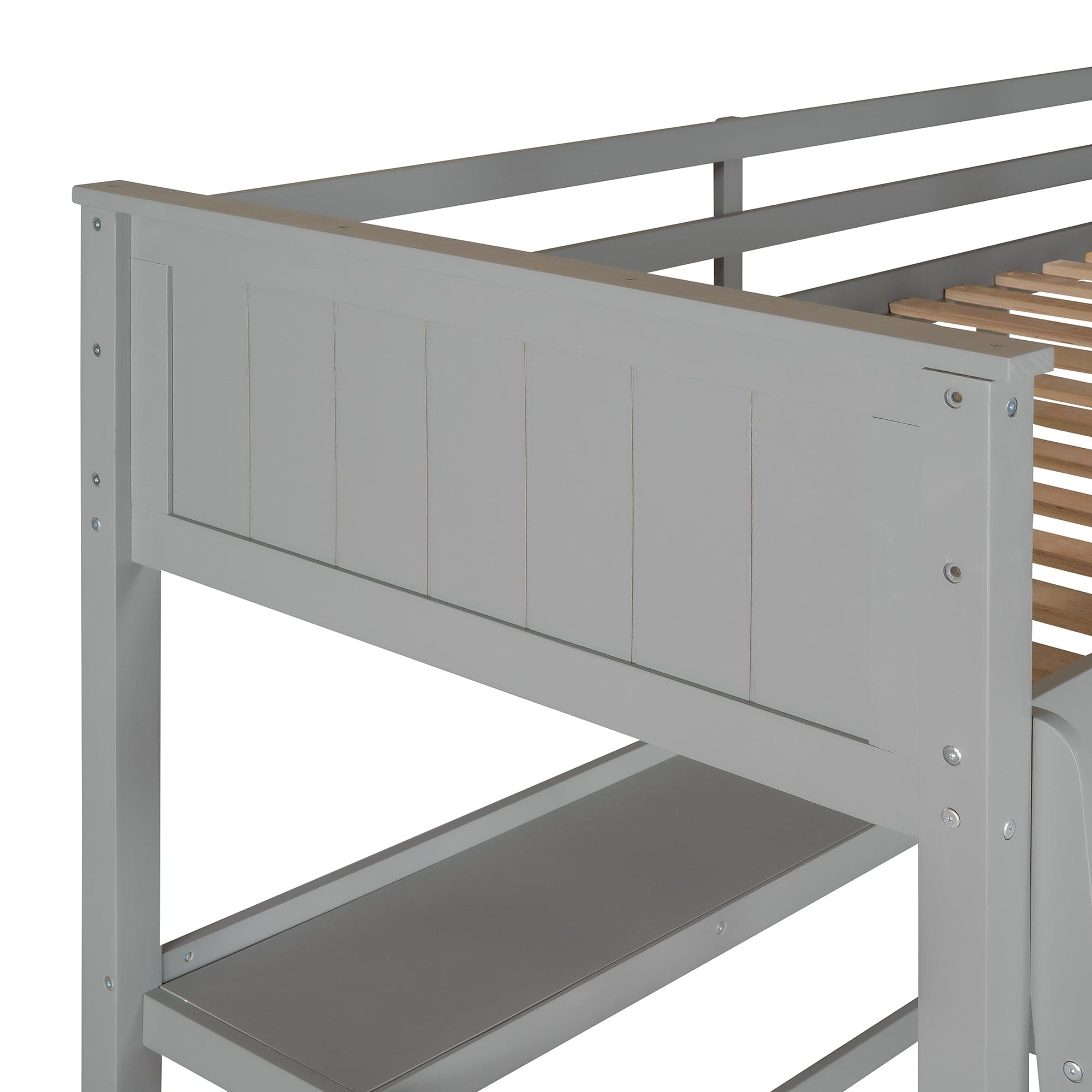 Twin size Loft Bed with Drawers and Desk, Wooden Loft Bed with Shelves - Gray(OLD SKU: LT001530AAE)