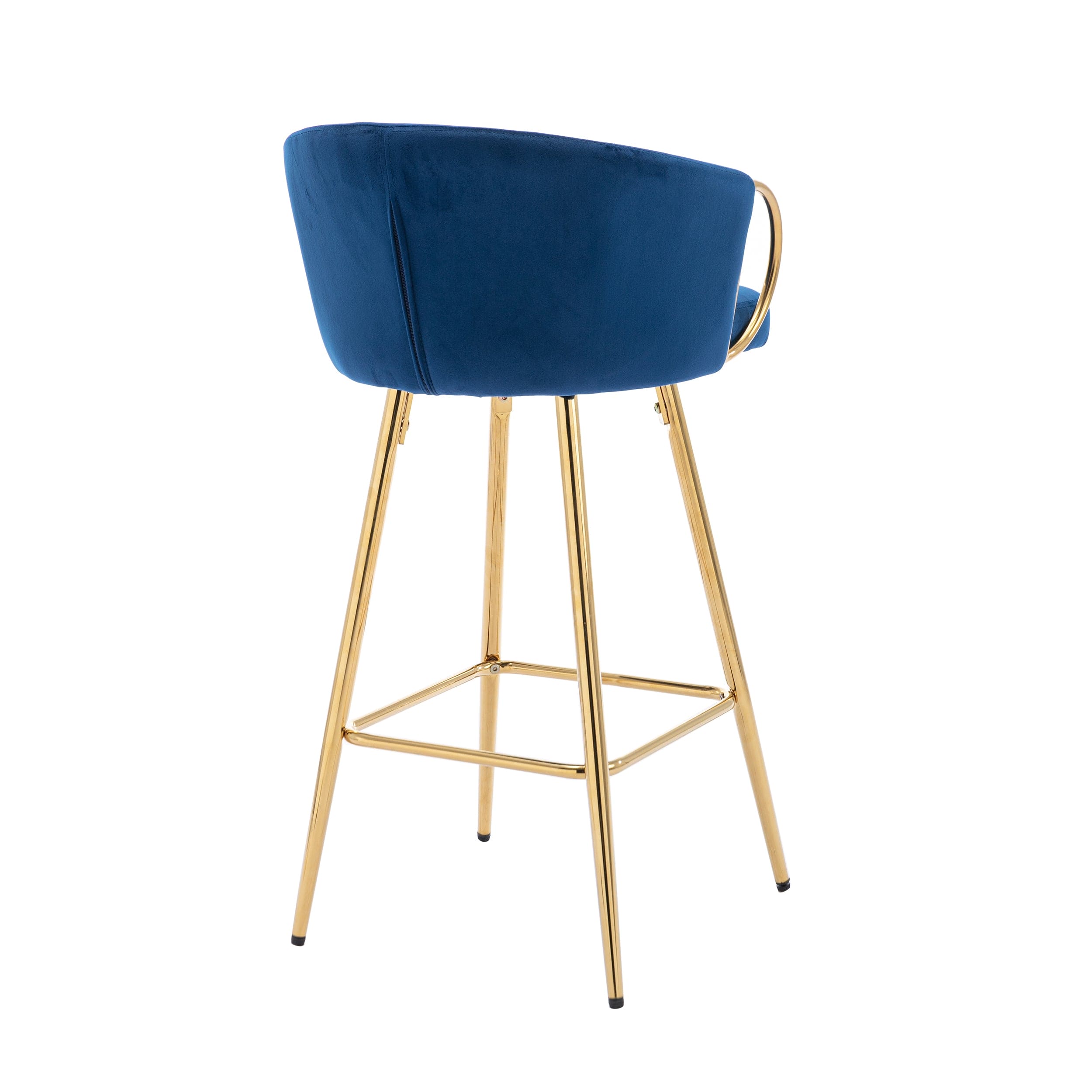 26 Inch Set of 2 Bar Stools,with Chrome Footrest Velvet + Golden Leg Simple Bar Stool,BLUE