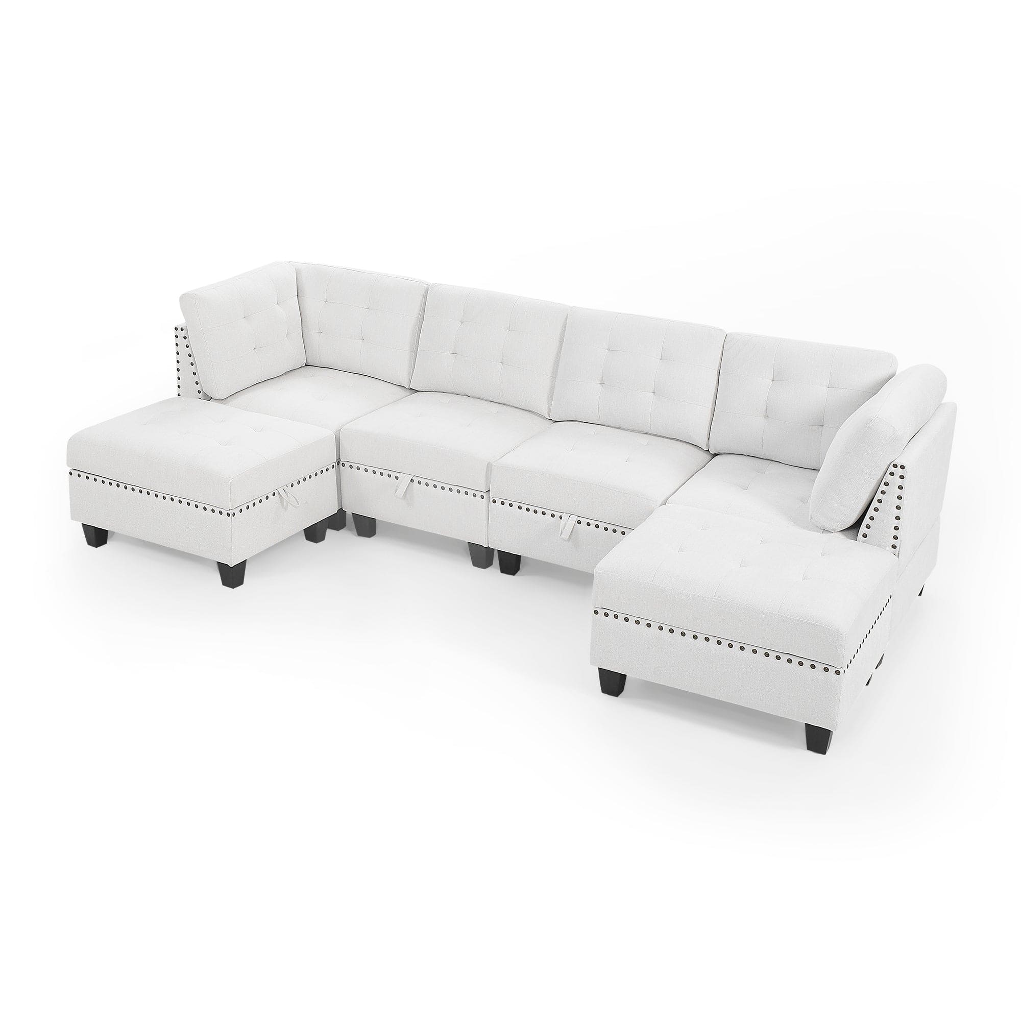 U shape Modular Sectional Sofa,DIY Combination,includes Two Single Chair ,Two Corner and Two Ottoman,Ivory Chenille