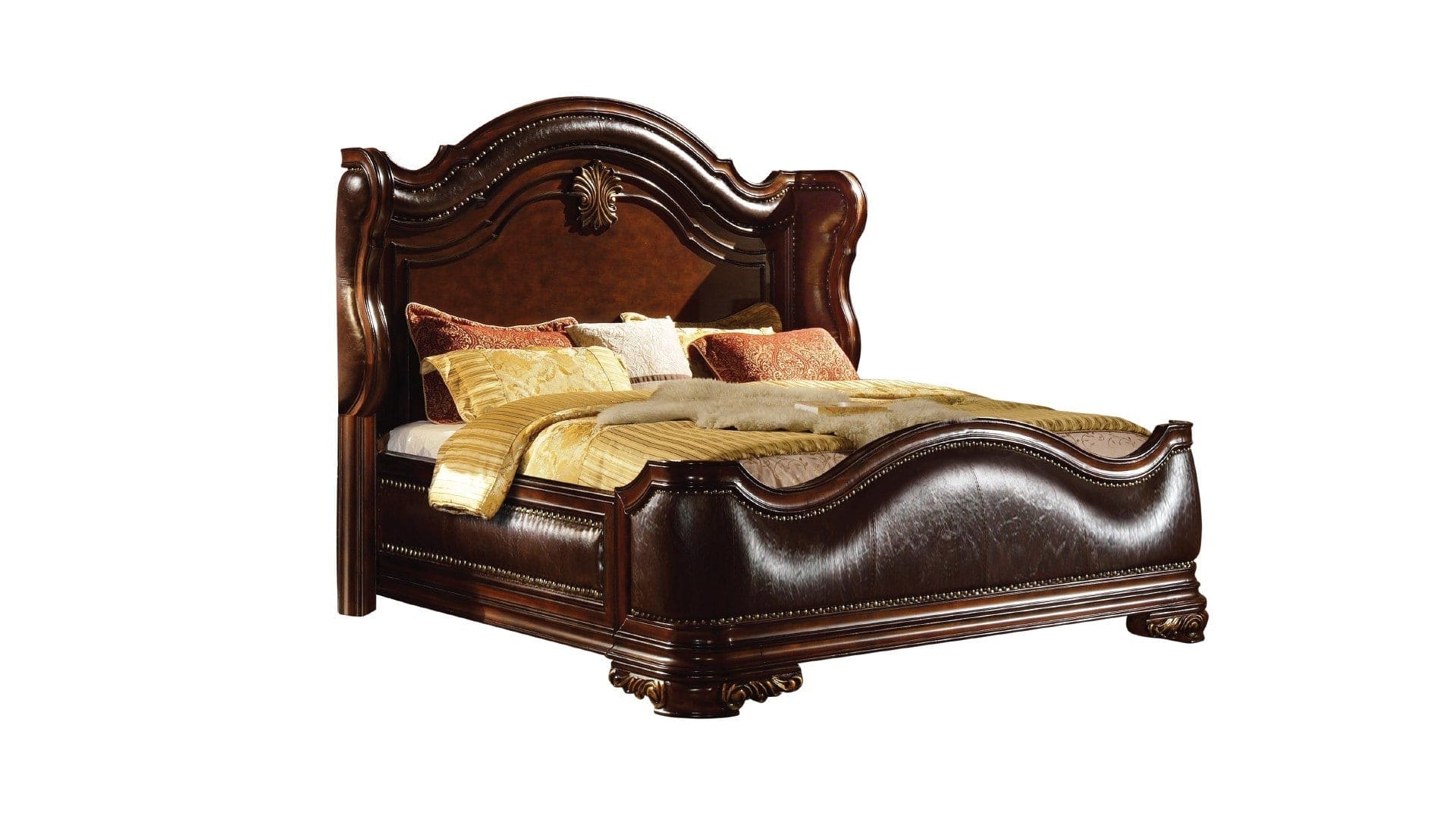 Bella Traditional style Queen Bed made with wood in Dark Walnut