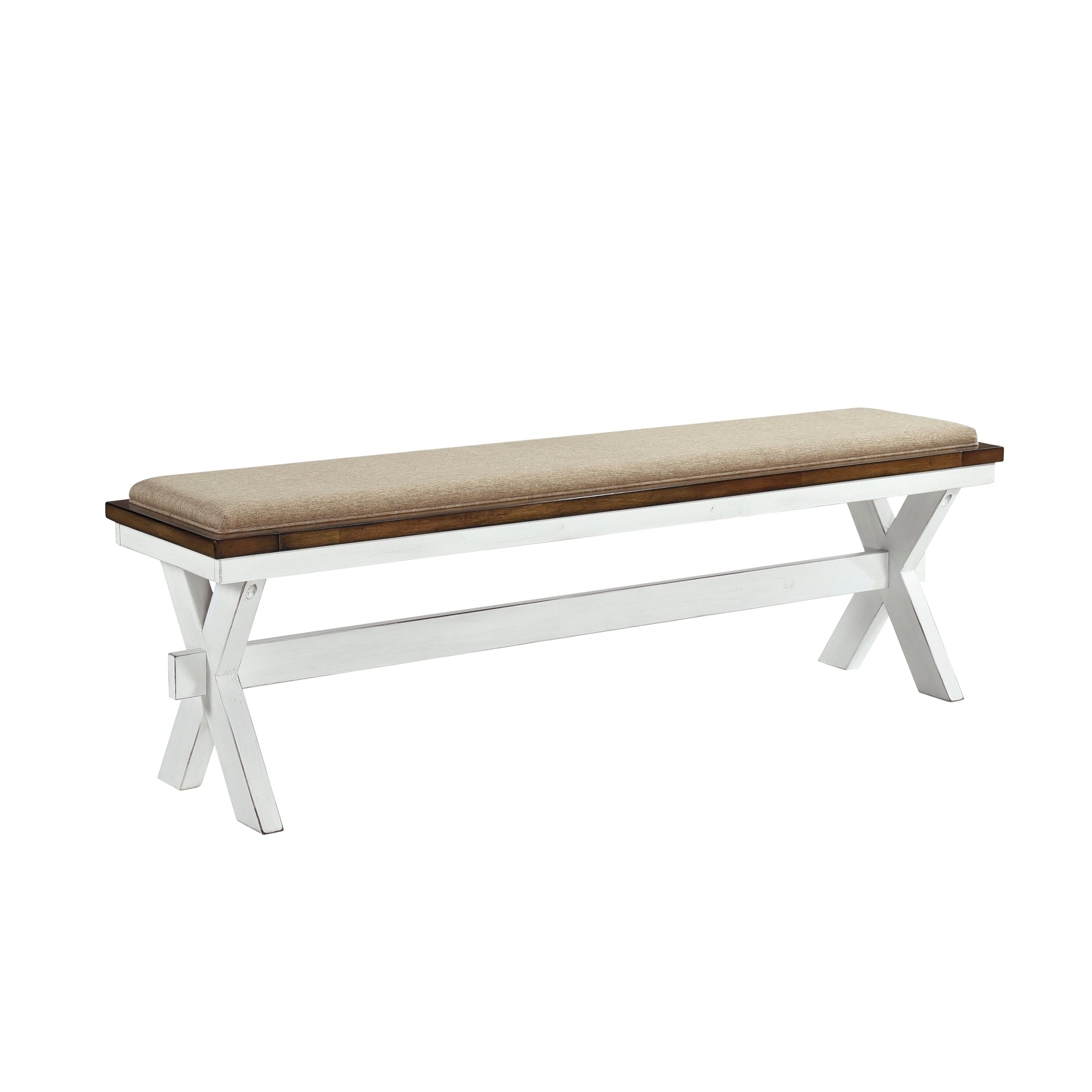 Modern Style White and Oak Finish 1pc Bench Fabric Upholstered Seat Charming Traditional Dining Wooden Furniture