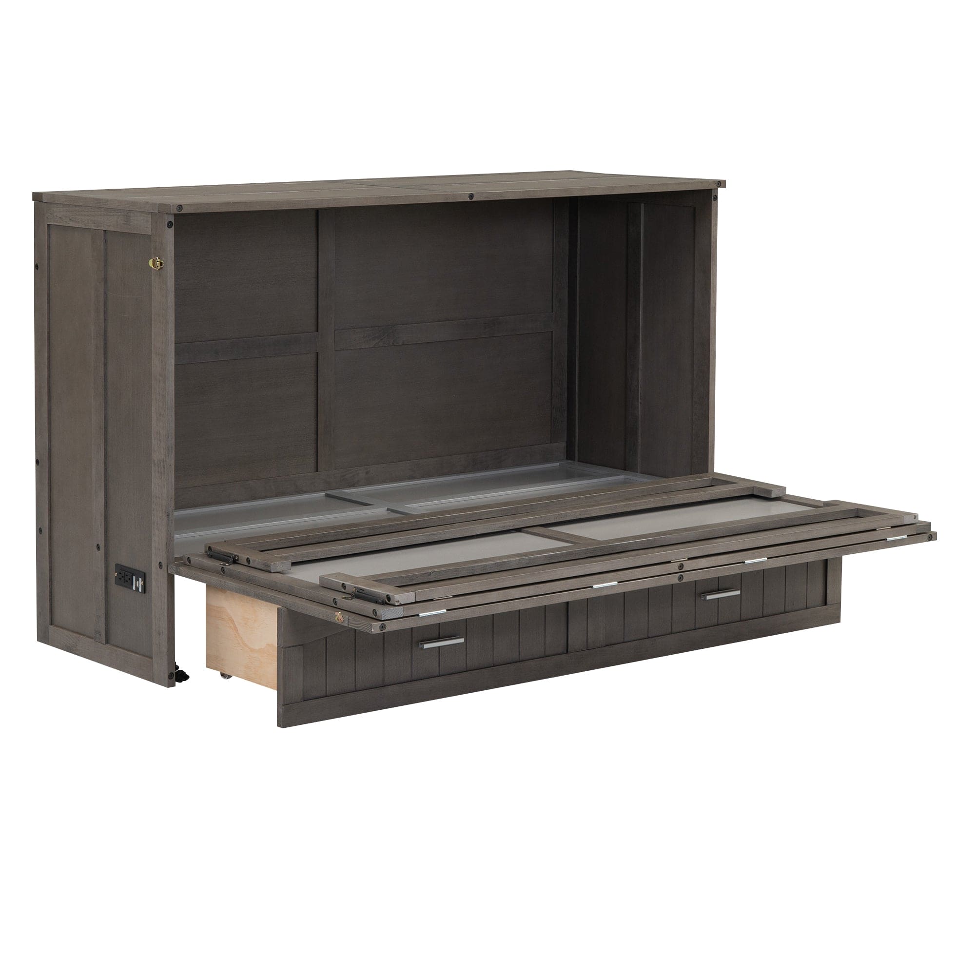 Queen Size Murphy Bed with Built-In Charging Station, Antique Grey