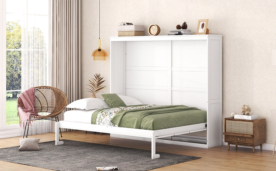 Queen Size Murphy Bed Wall Bed,White