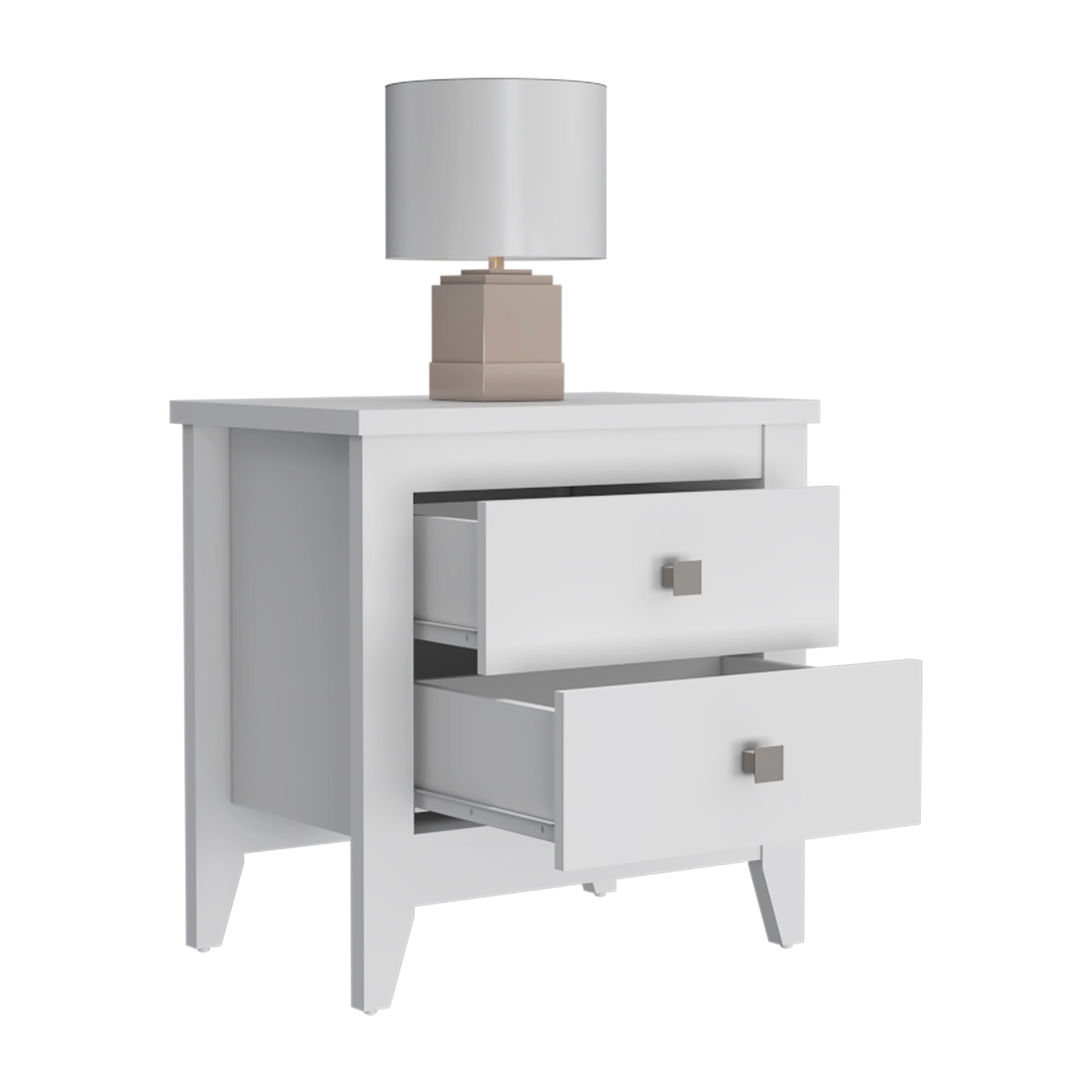 Nightstand More, Two Shelves, Four Legs, White Finish