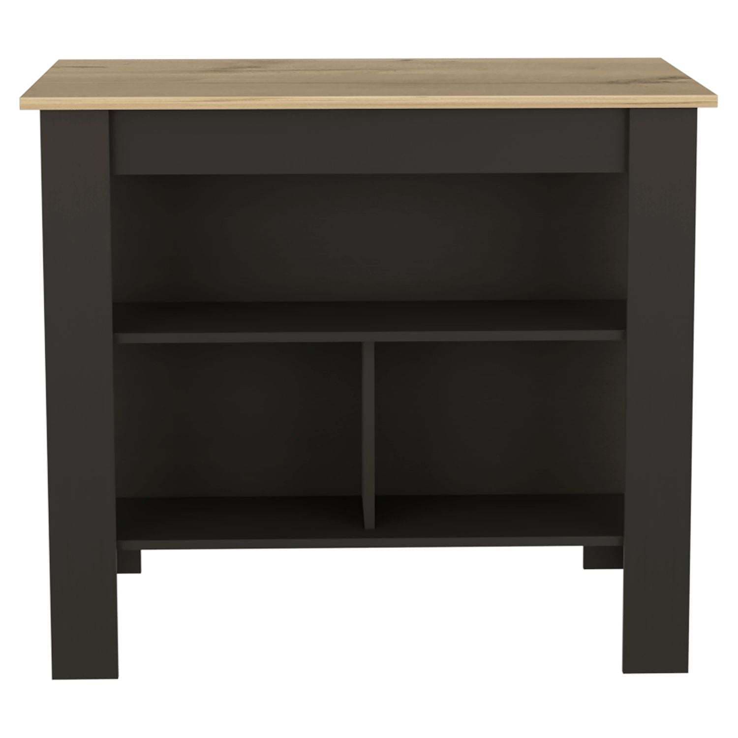 DEPOT E-SHOP Delos Kitchen Island, Four Legs, Three Shelves, Black / Light Oak