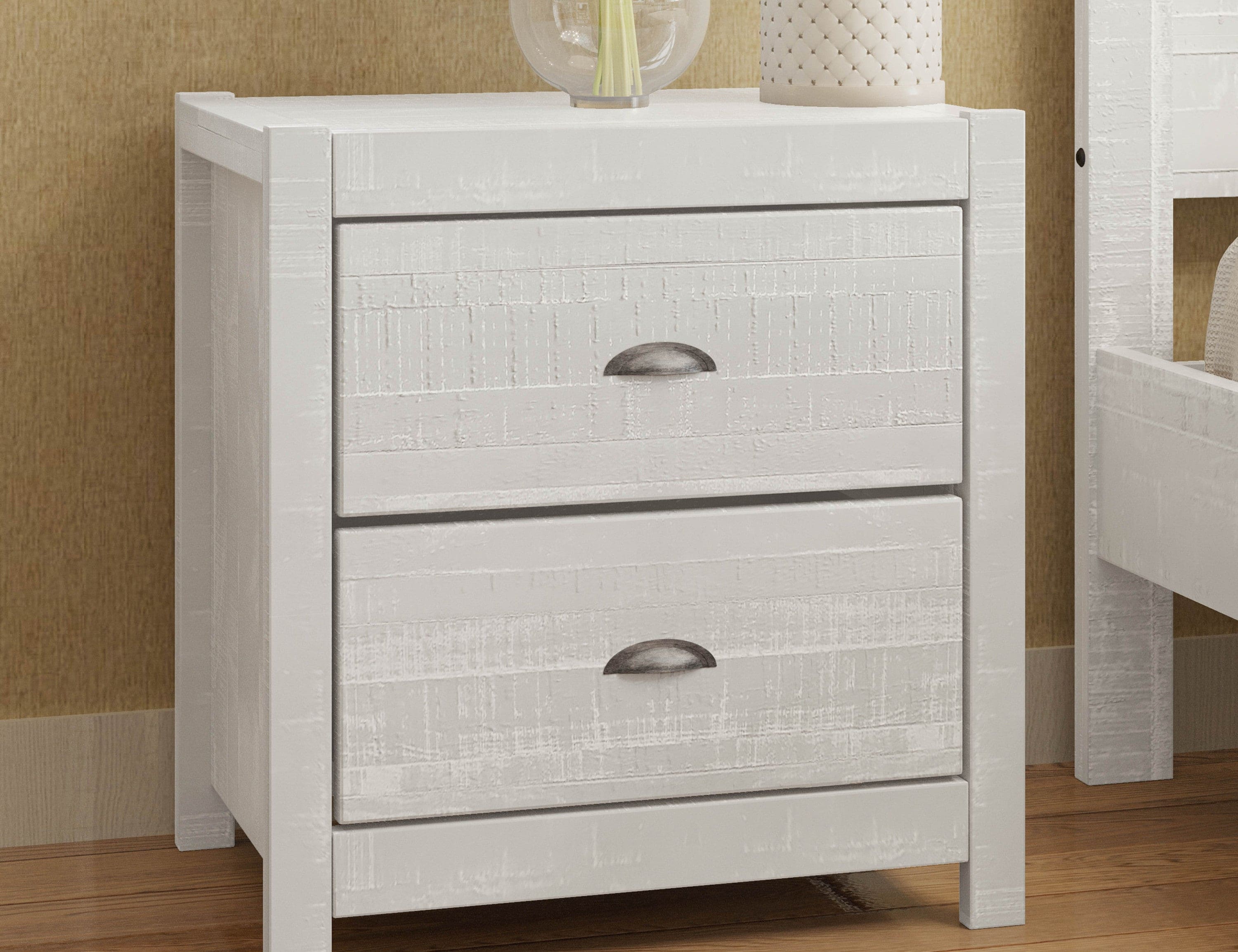 Solid Wood White Night Stand, Bedside Table, End Table, Desk with Drawers for Living Room, Bedroom