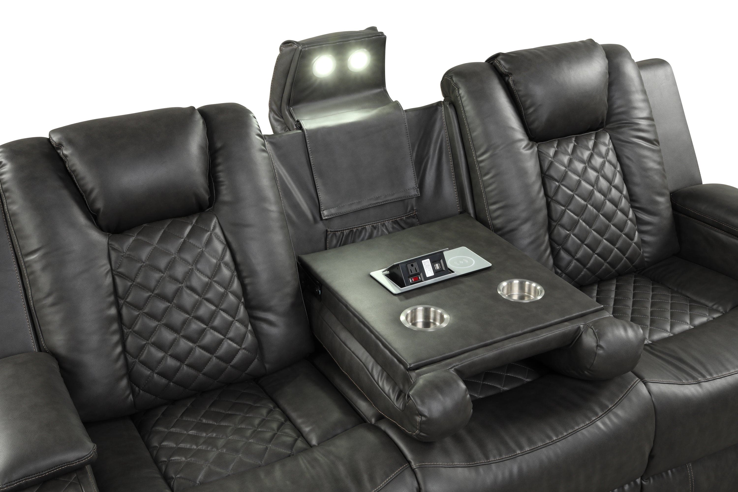 Benz LED & Power Reclining Loveseat Made With Faux Leather in Black