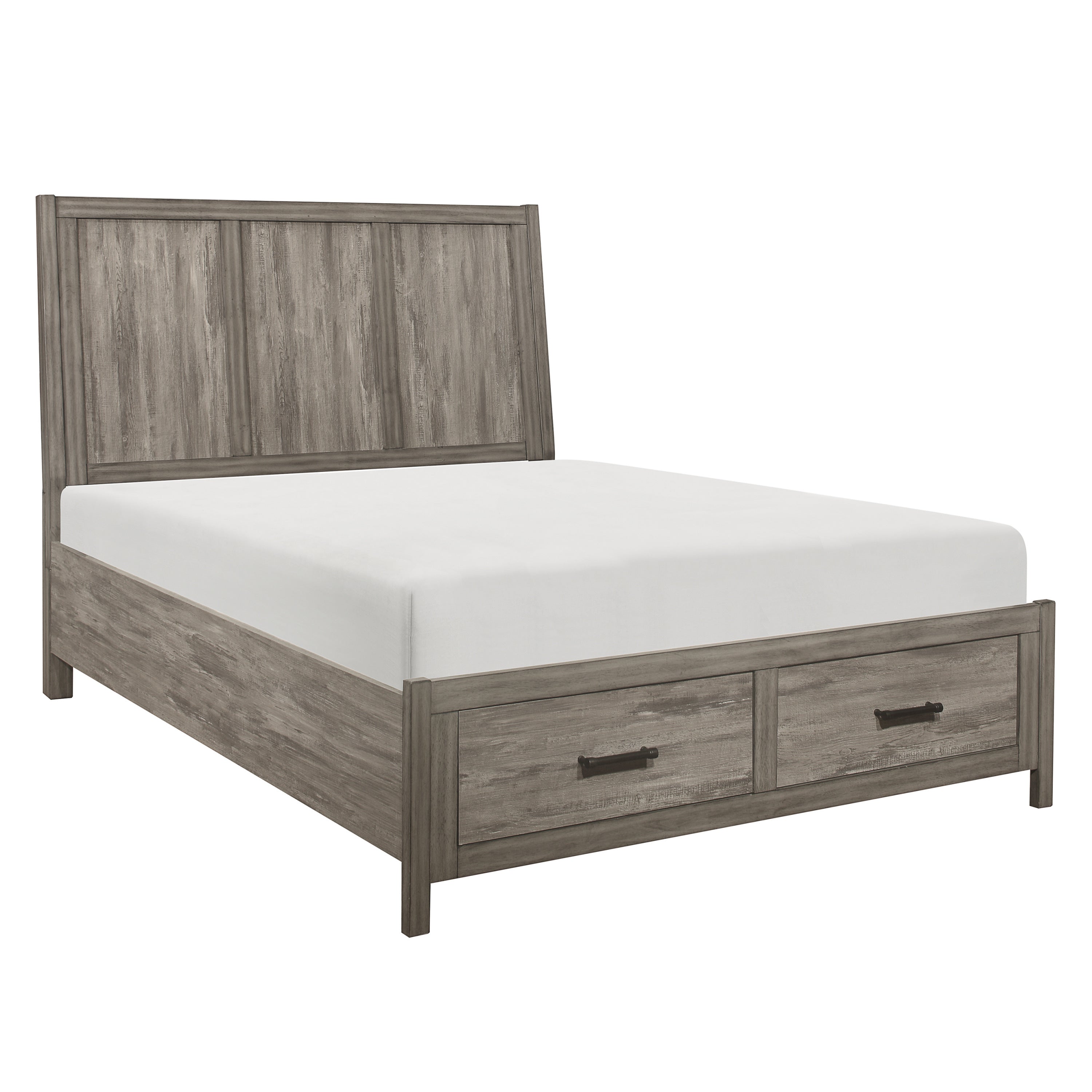 Rustic Style Queen Platform Bed with Footboard Storage Drawers Weathered Gray Finish Wooden Bedroom Furniture