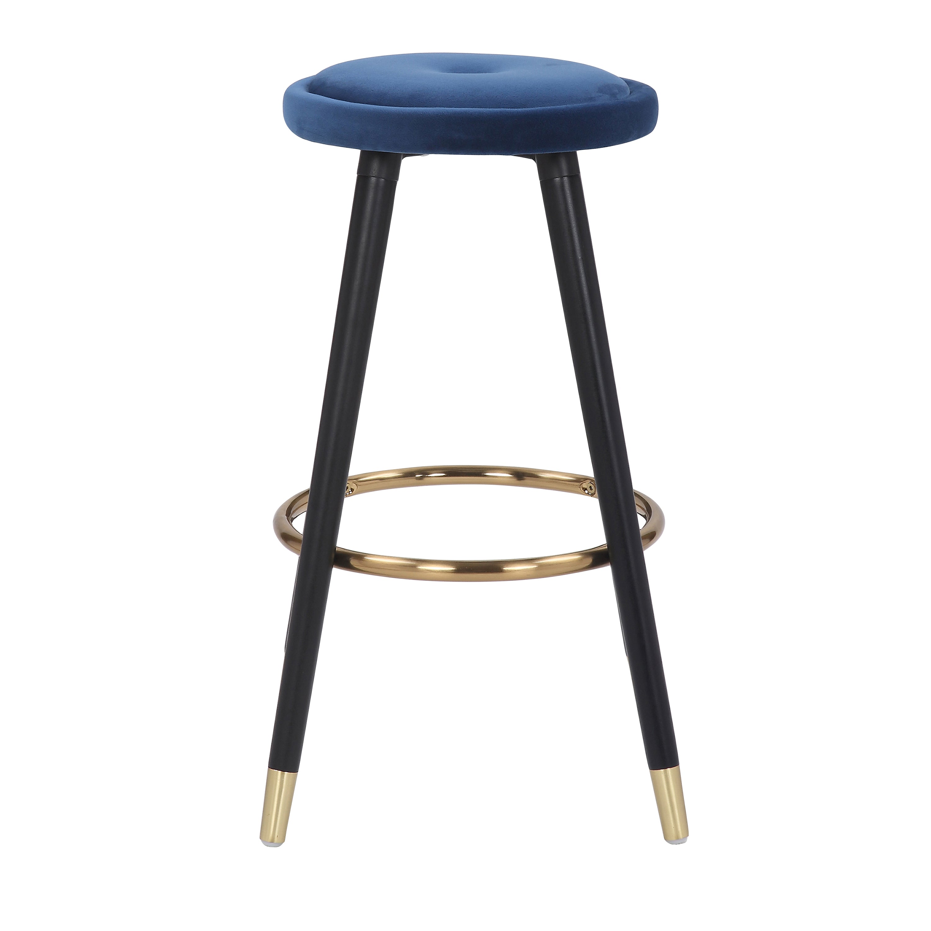 Cavalier Glam Counter Stool in Black Wood and Blue Velvet with Gold Accent by LumiSource - Set of 2