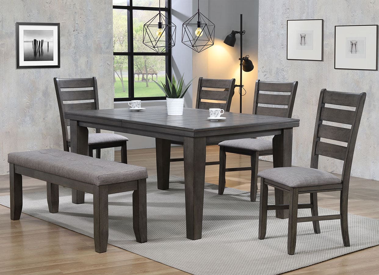 Contemporary Dining Chairs Set of 2 Gray Finish Solid Wood Fabric Cushion Side Chairs Kitchen Dining Room Furniture