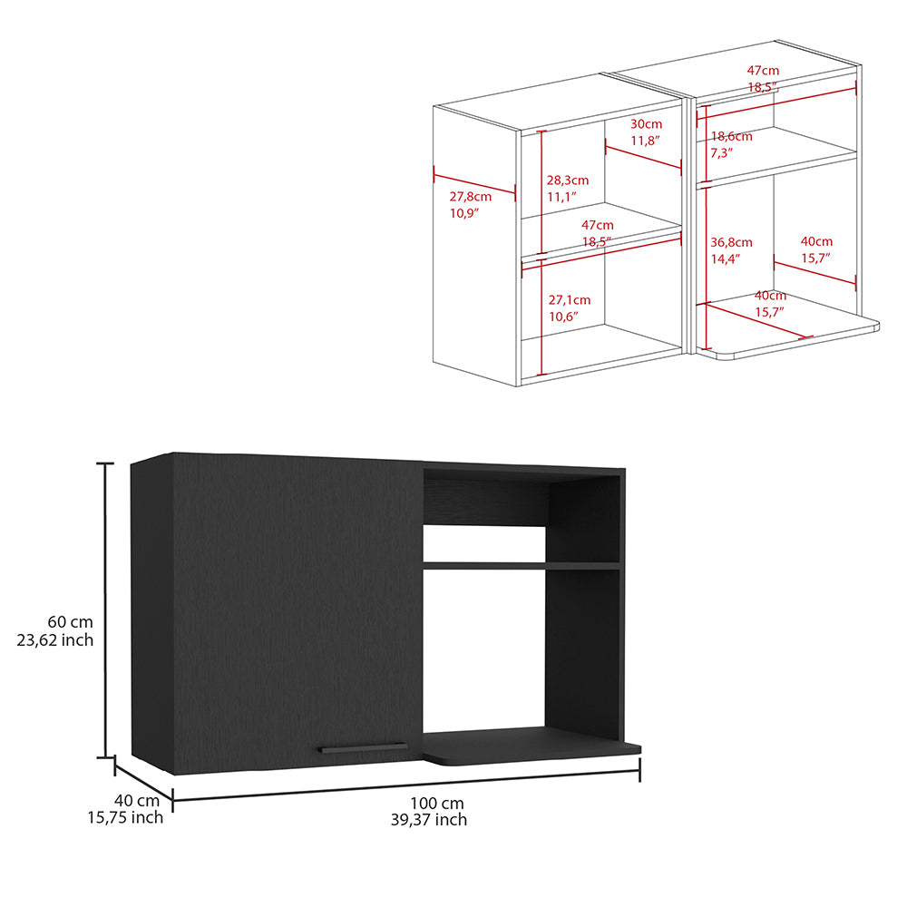 Kitchen Wall Cabinet Bussolengo, Two Shelves, Black Wengue Finish