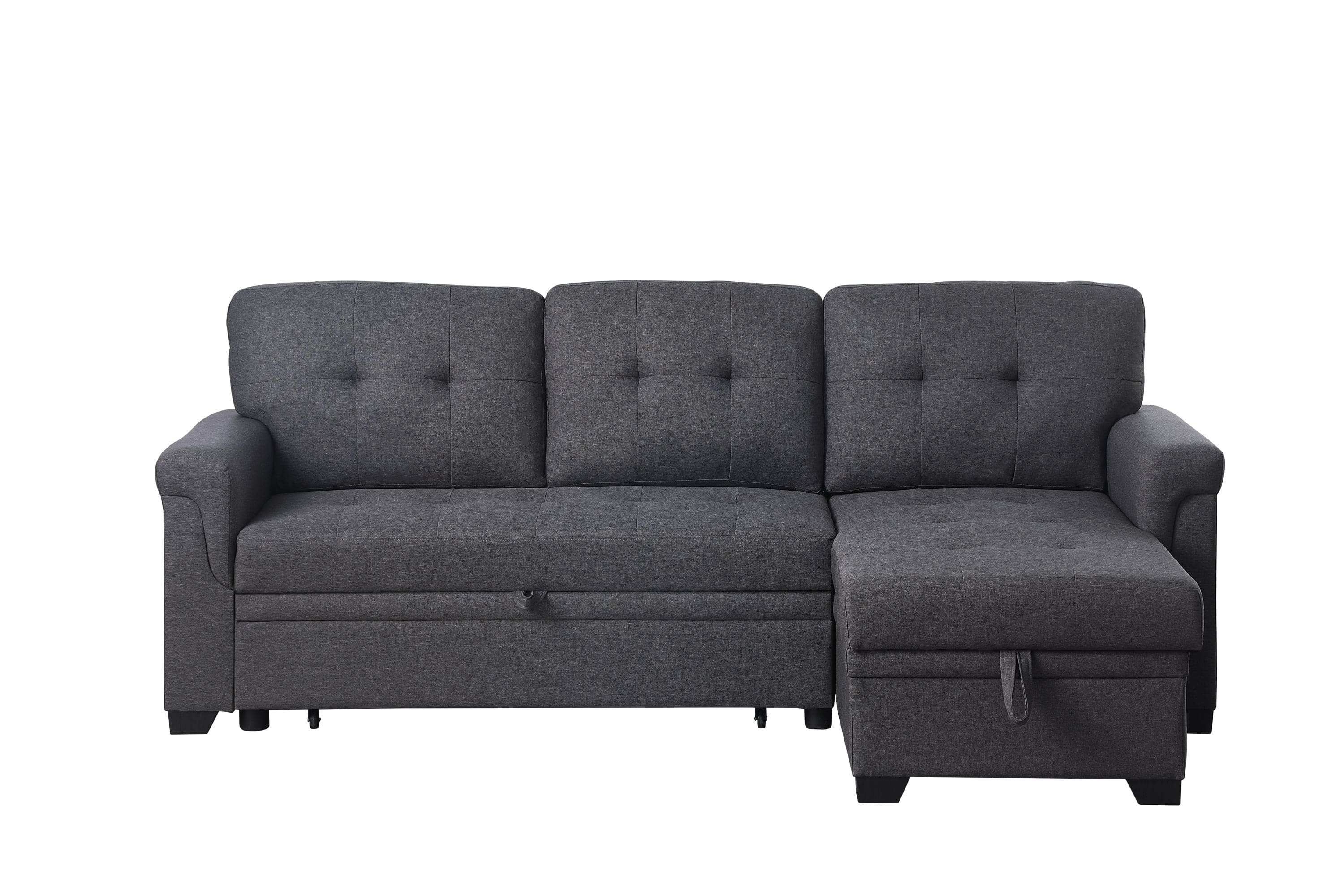 Lucca Dark Gray Linen Reversible Sleeper Sectional Sofa with Storage Chaise