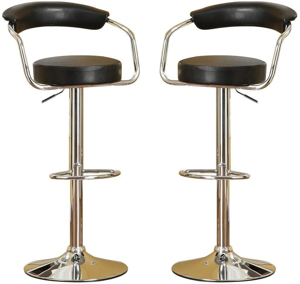 Contemporary Style Black Bar Stool Counter Height Chairs Set of 2 Adjustable Swivel Kitchen Island Stools