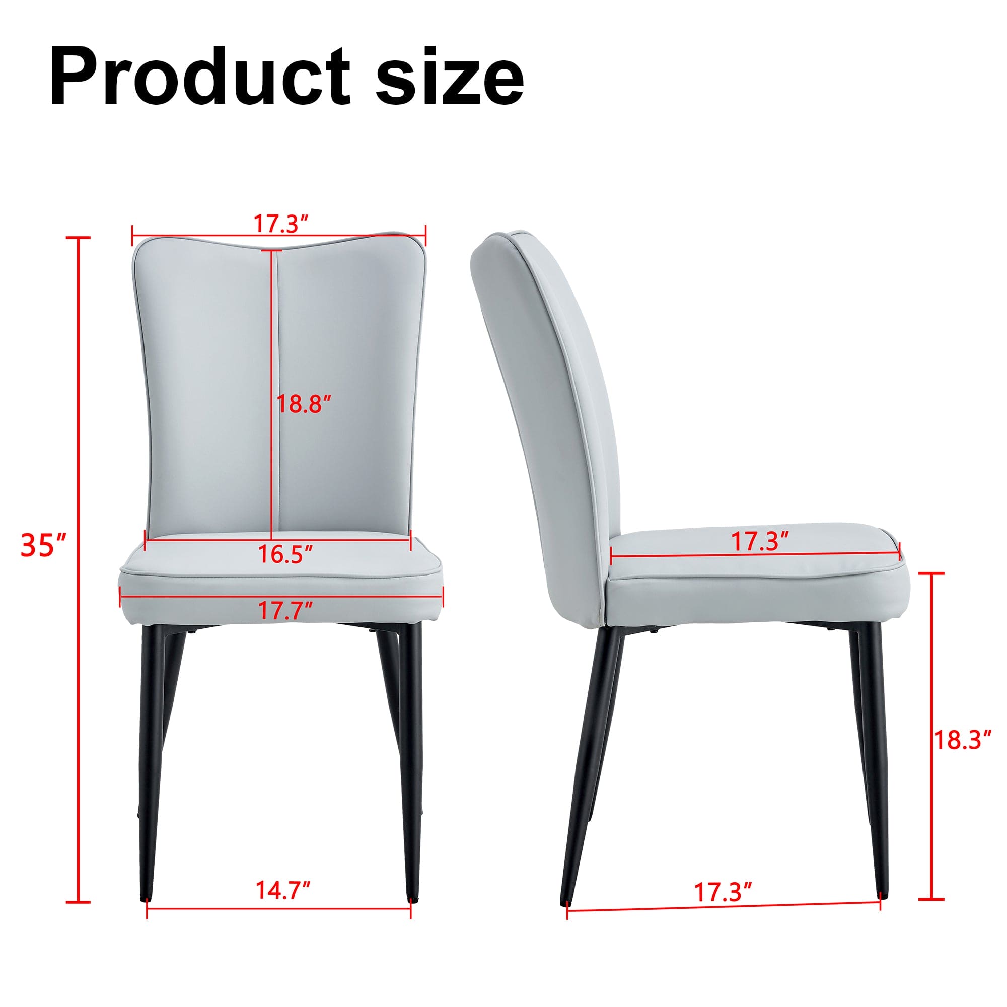 Modern minimalist dining chairs and office chairs. 2-piece set of light gray PU seats with black metal legs. Suitable for restaurants, living rooms, and offices. C-008