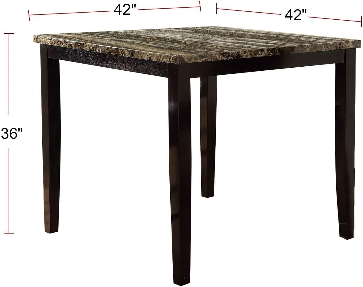 Contemporary Counter Height Dining 5pc Set Table w 4x Chairs Brown Finish Birch Faux Marble Table Top Tufted Chairs Cushions Kitchen Dining Room Furniture Dinette