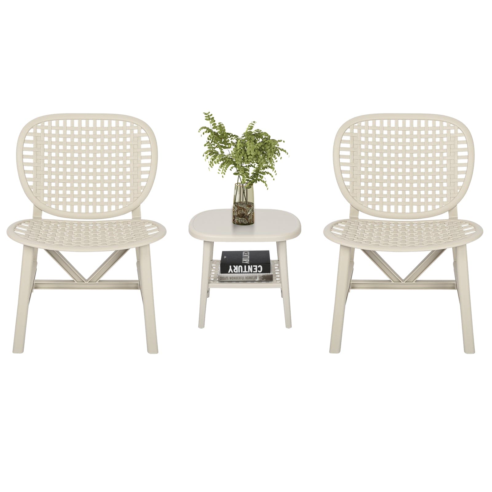 3 Pieces Hollow Design Retro Patio Table Chair Set White