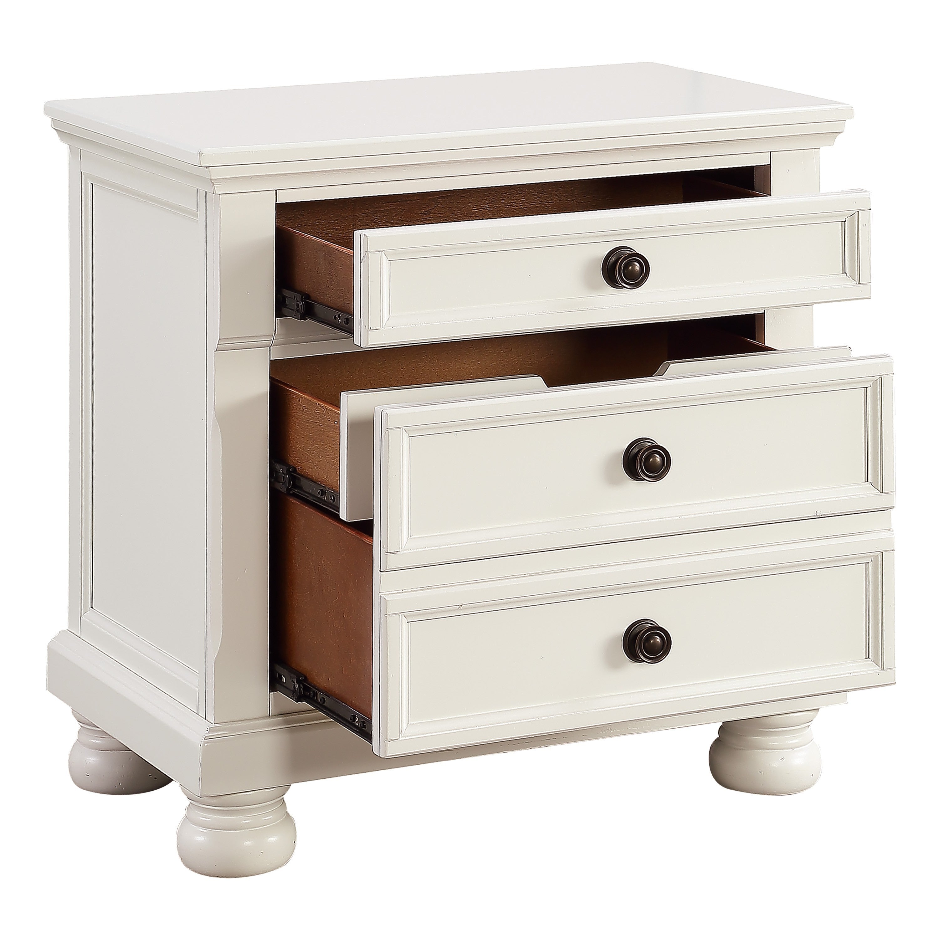 Bedroom Furniture White Finish Bun Feet Nightstand with Hidden Drawer Casual Transitional Bed Side Table