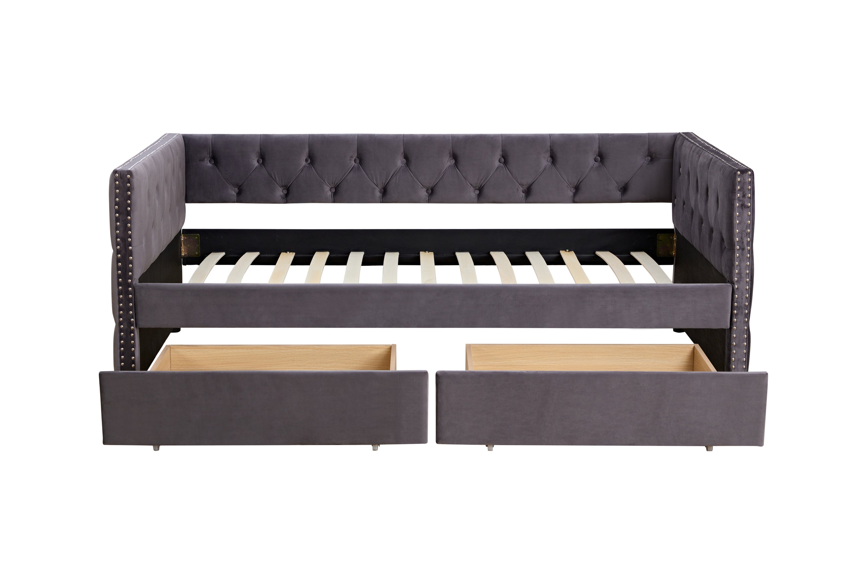 Sofa bed with drawers, modern velvet upholstered sofa bed with button tufted sofa bed frame with double drawers, bedroom living room furniture, Grey(83.47''x42.91''x30.71''')