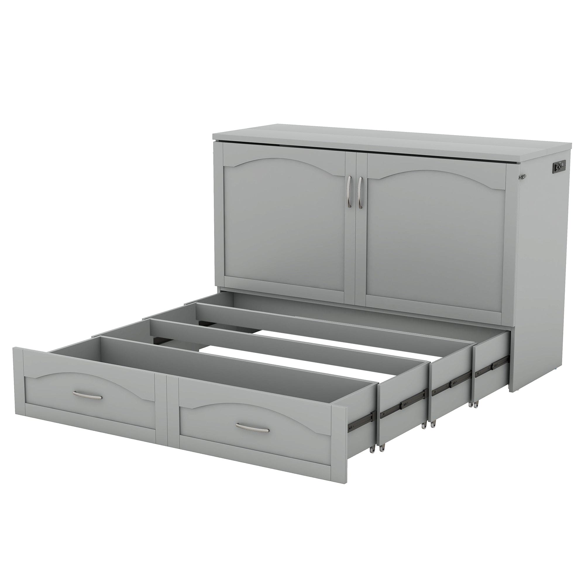 Queen Size Murphy Bed Wall Bed with drawer and a set of Sockets & USB Ports, Pulley Structure Design, Gray