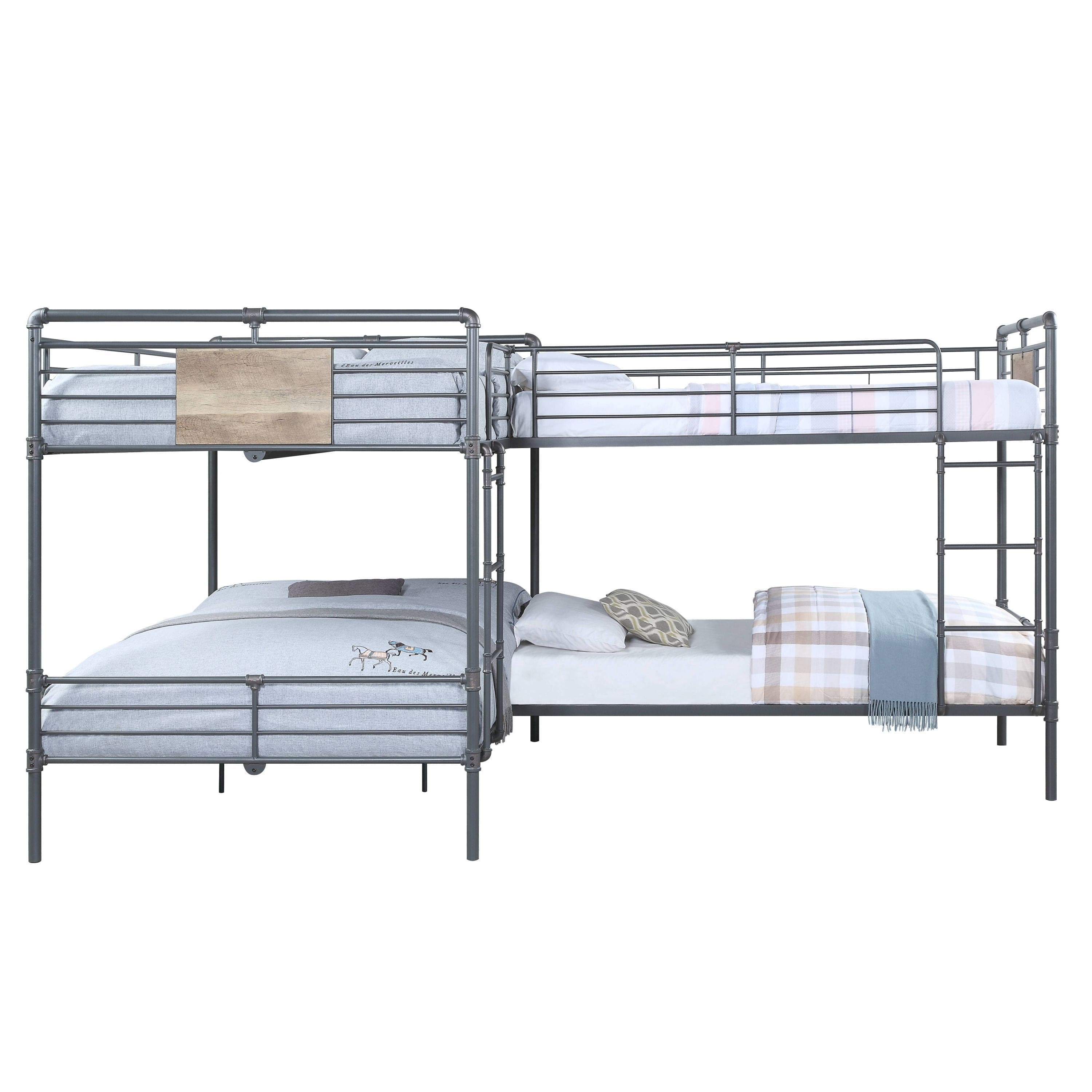 ACME Cordelia Twin/Full L Shape Bunk Bed in Sandy Black, Dark Bronze Hand-Brushed Finish BD00365