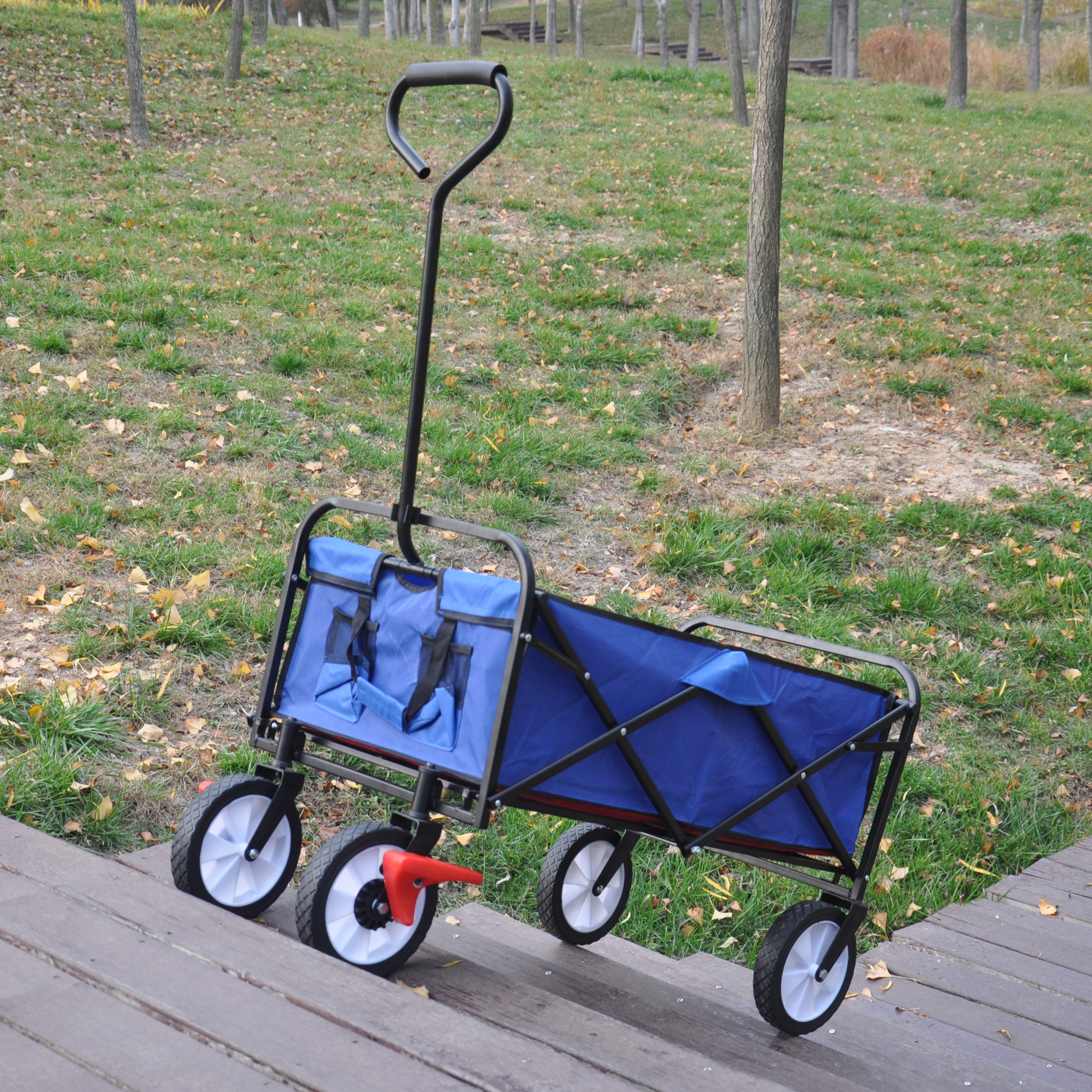 Folding Wagon Garden Shopping Beach Cart (blue)