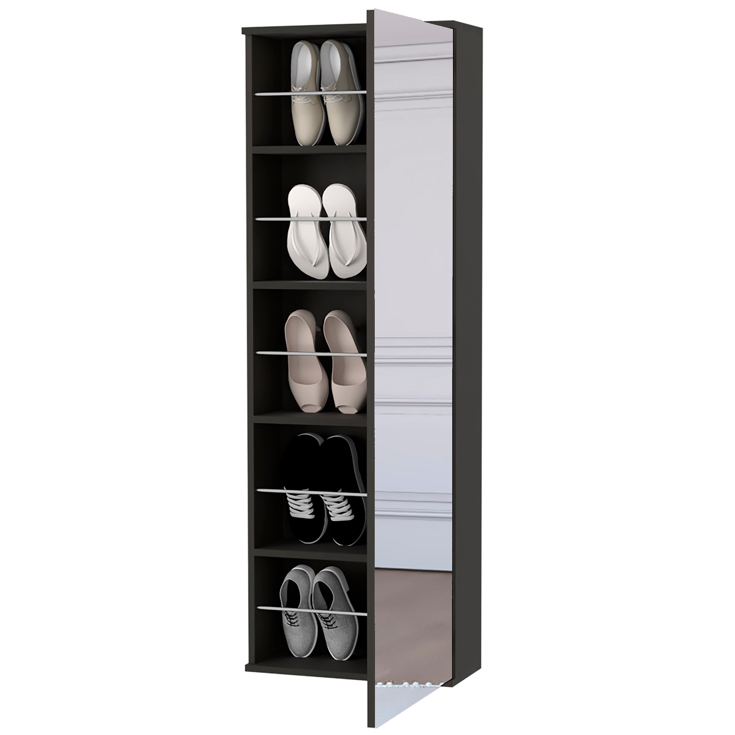 Wall Mounted Shoe Rack With Mirror Chimg, Single Door, Black Wengue Finish