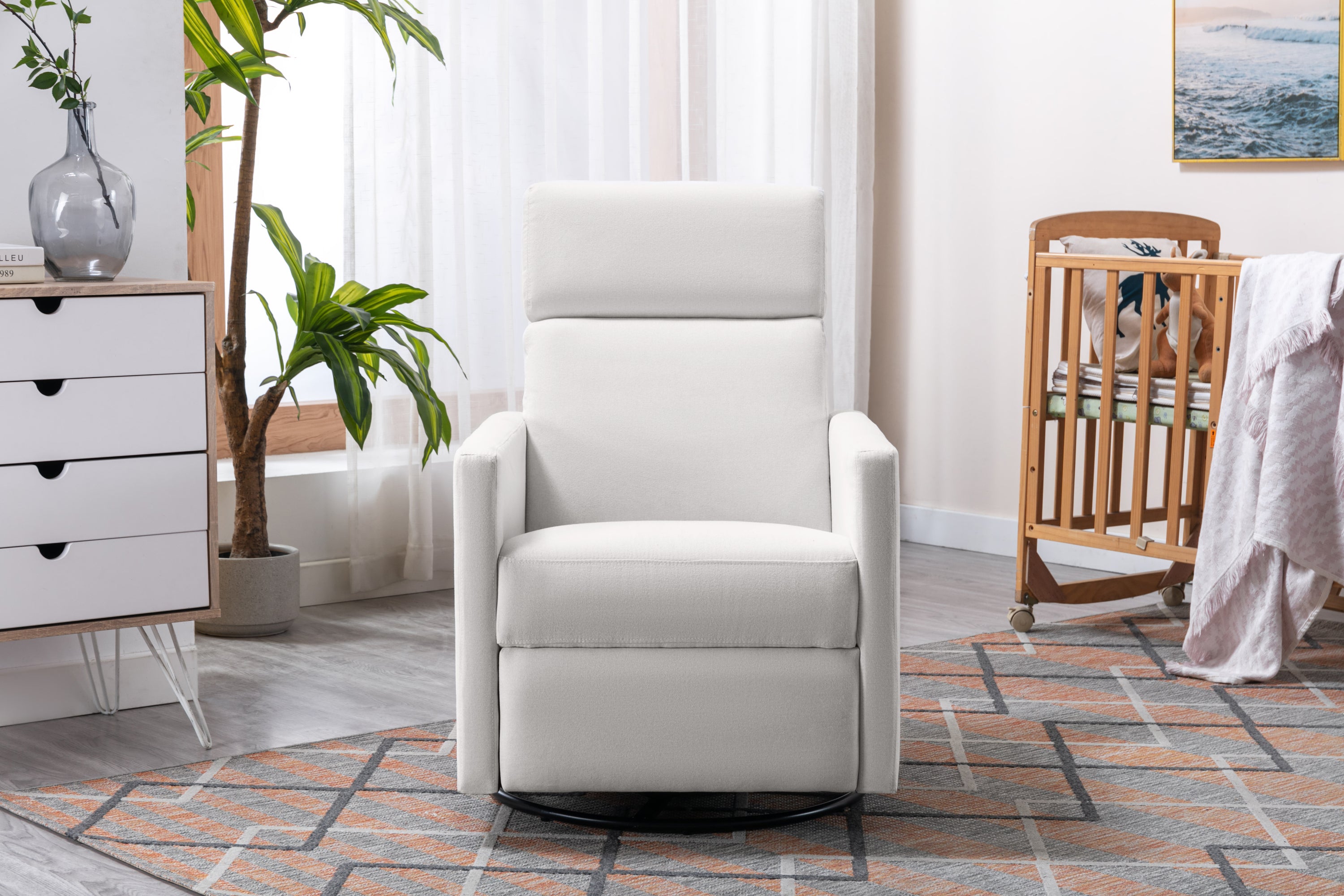 Modern Upholstered Rocker Nursery Chair Plush Seating Glider Swivel Recliner Chair, Beige