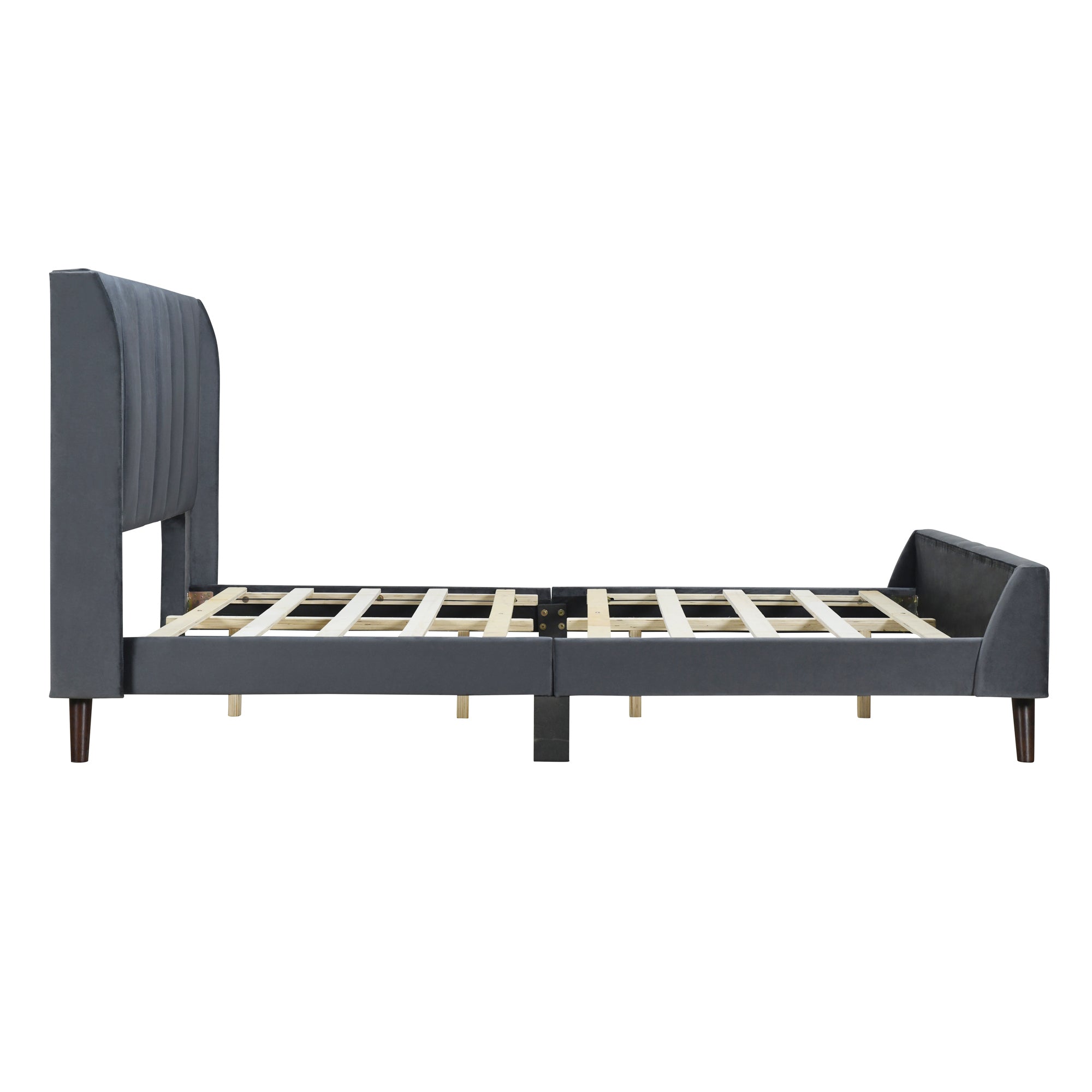 Full Size Upholstered Platform Bed, Velvet, Gray