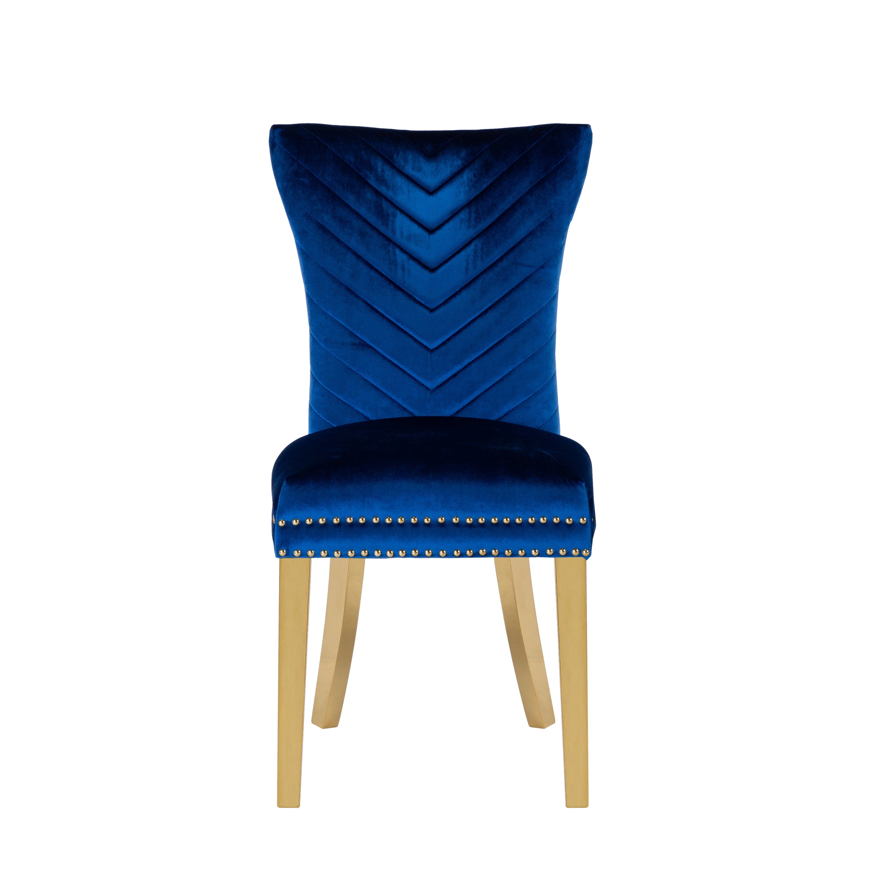 Eva 2 Piece Gold Legs Dining Chairs Finished with Velvet Fabric in Blue