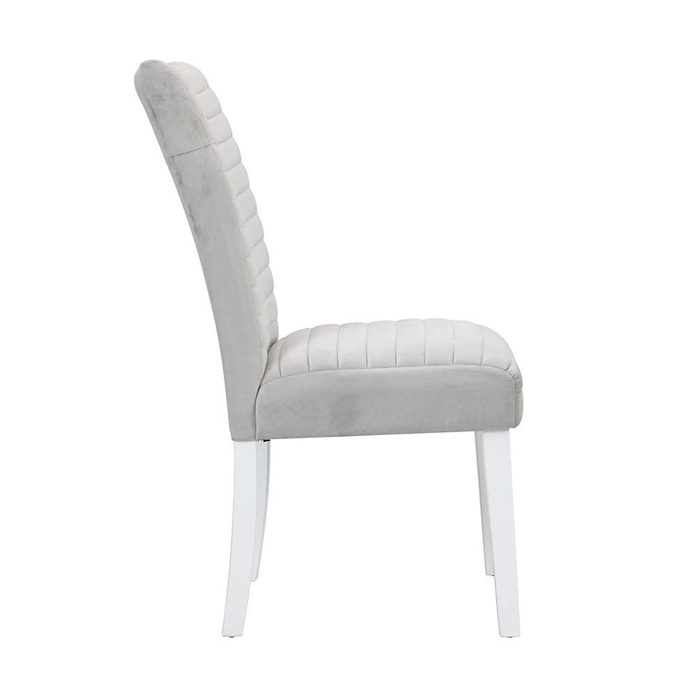 ACME Elizaveta Side Chair (Set-2), Gray Velvet, Faux Crystal Diamonds &White  High Gloss Finish DN00815