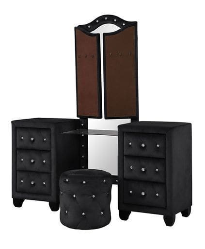 Sophia Full 5 Pc Vanity Upholstery Bedroom Set Made With Wood in Black