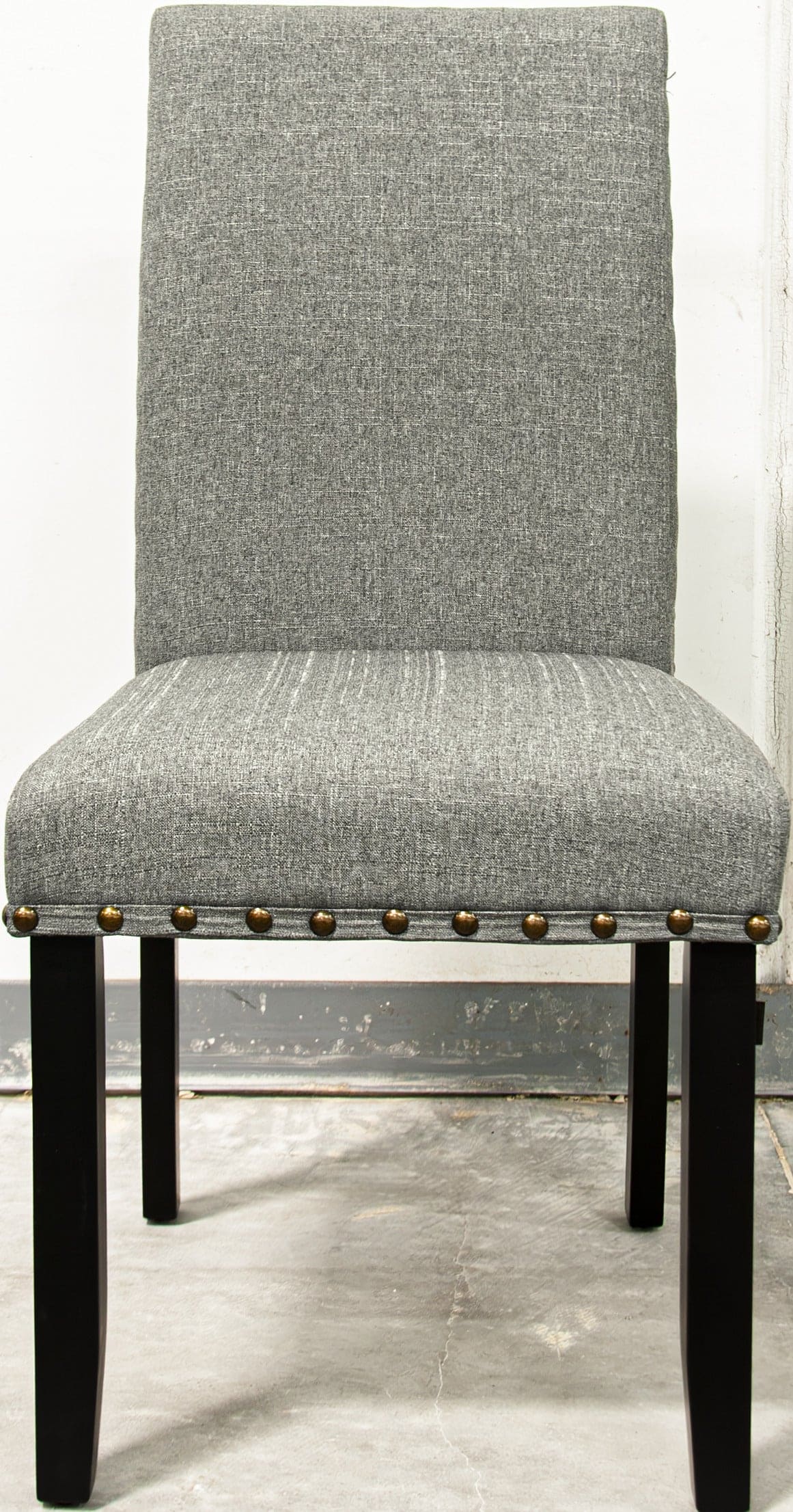 Grey Fabric Modern Set of 2 Dining Chairs Plush Cushion Side Chairs Nailheads Trim Wooden Chair Kitchen Dining Room