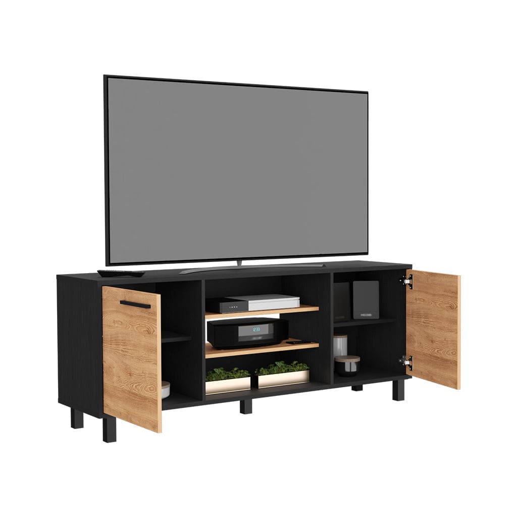 Tv Stand for TV´s up 55" Washington, Four Shelves, Black Wengue / Pine Finish