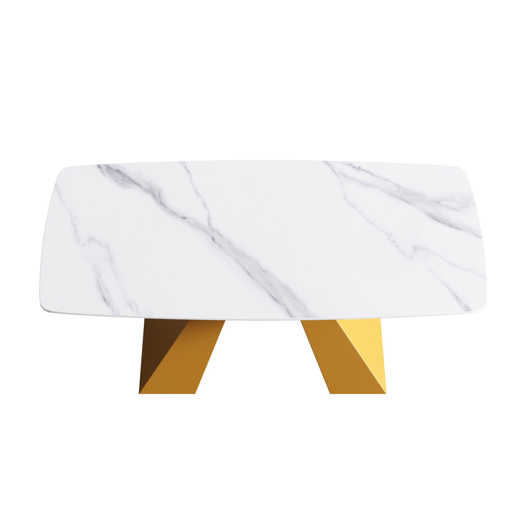 70.87"Modern artificial stone white curved golden metal leg dining table-can accommodate 6-8 people