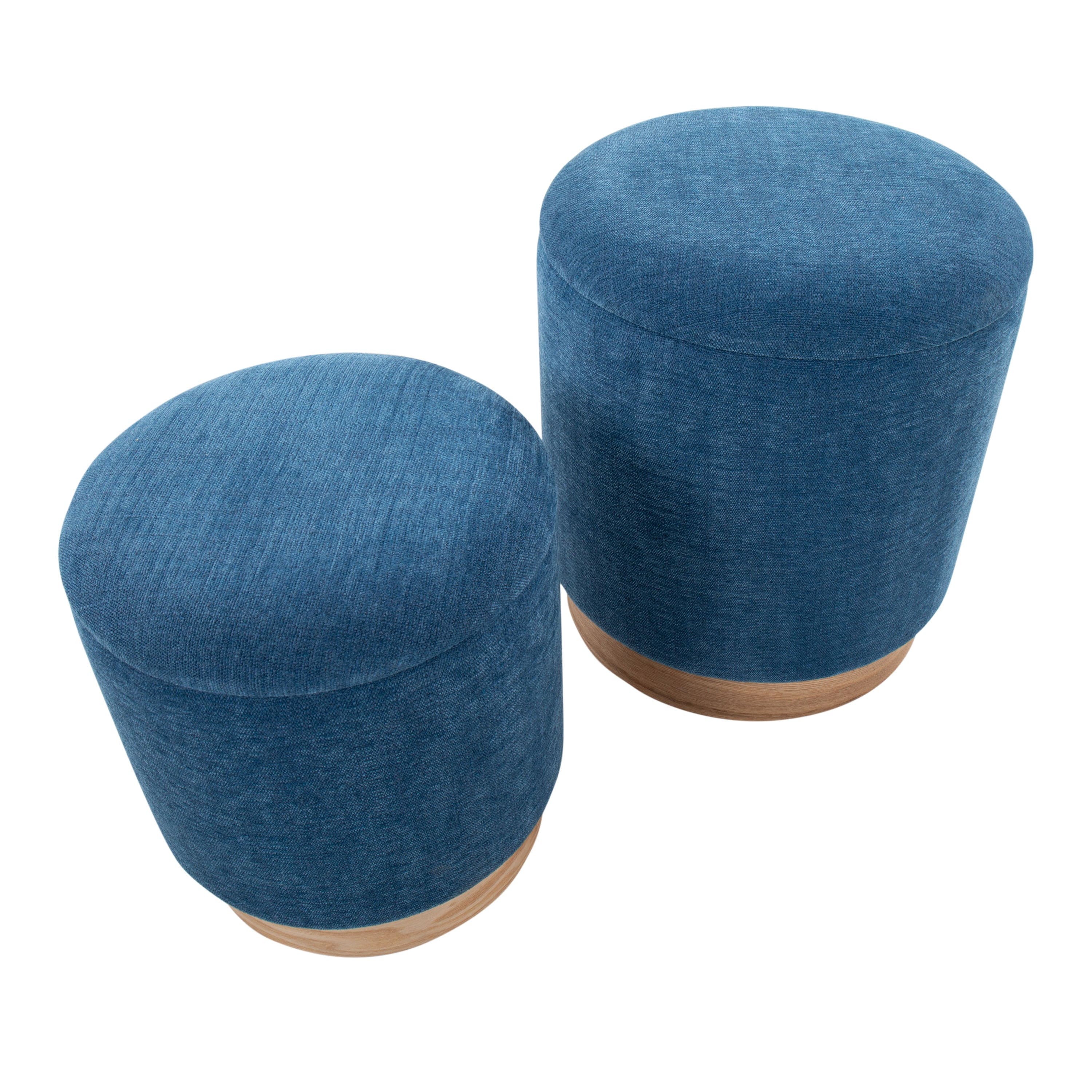 Marla Contemporary Nesting Ottoman Set in Natural Wood and Blue Fabric by LumiSource