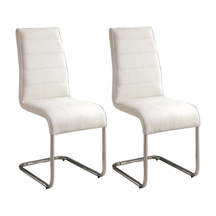 Contemporary White Padded Leatherette 2pc Side Chairs Set of 2 Chairs Kitchen Dining Room Metal Chrome Legs