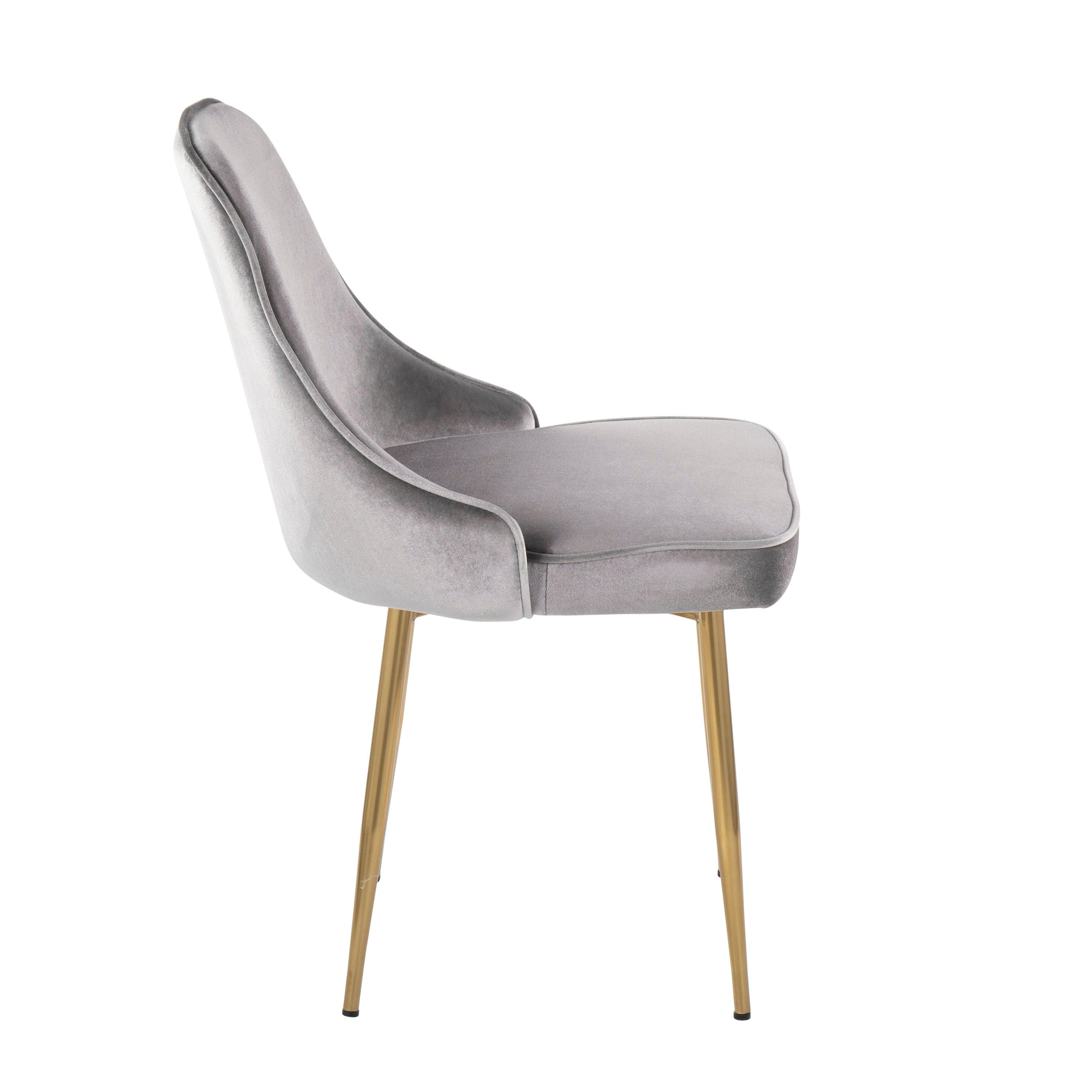 Marcel Contemporary Dining Chair with Gold Frame and Silver Velvet Fabric by LumiSource - Set of 2