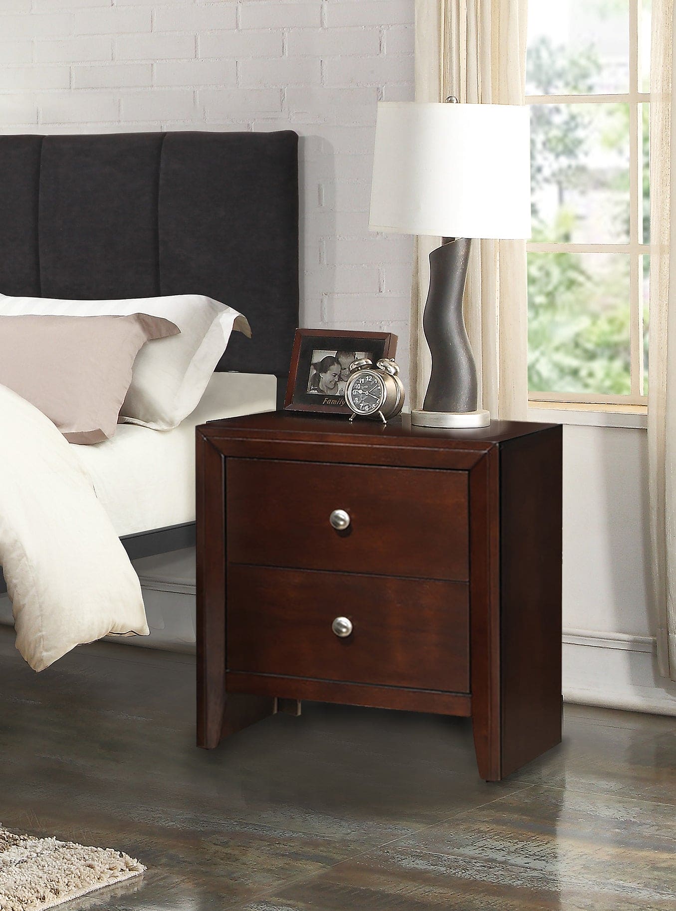 Kali Wooden 2-Drawer Brown Nightstand